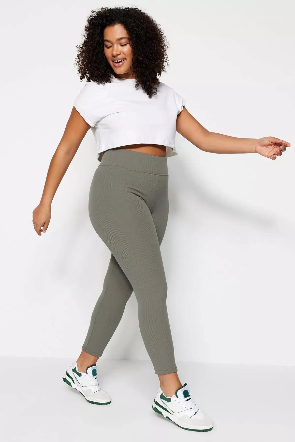 ليجينز بخصر مرتفع للمقاسات الكبيرة، كاكي, Khaki, large image number 0