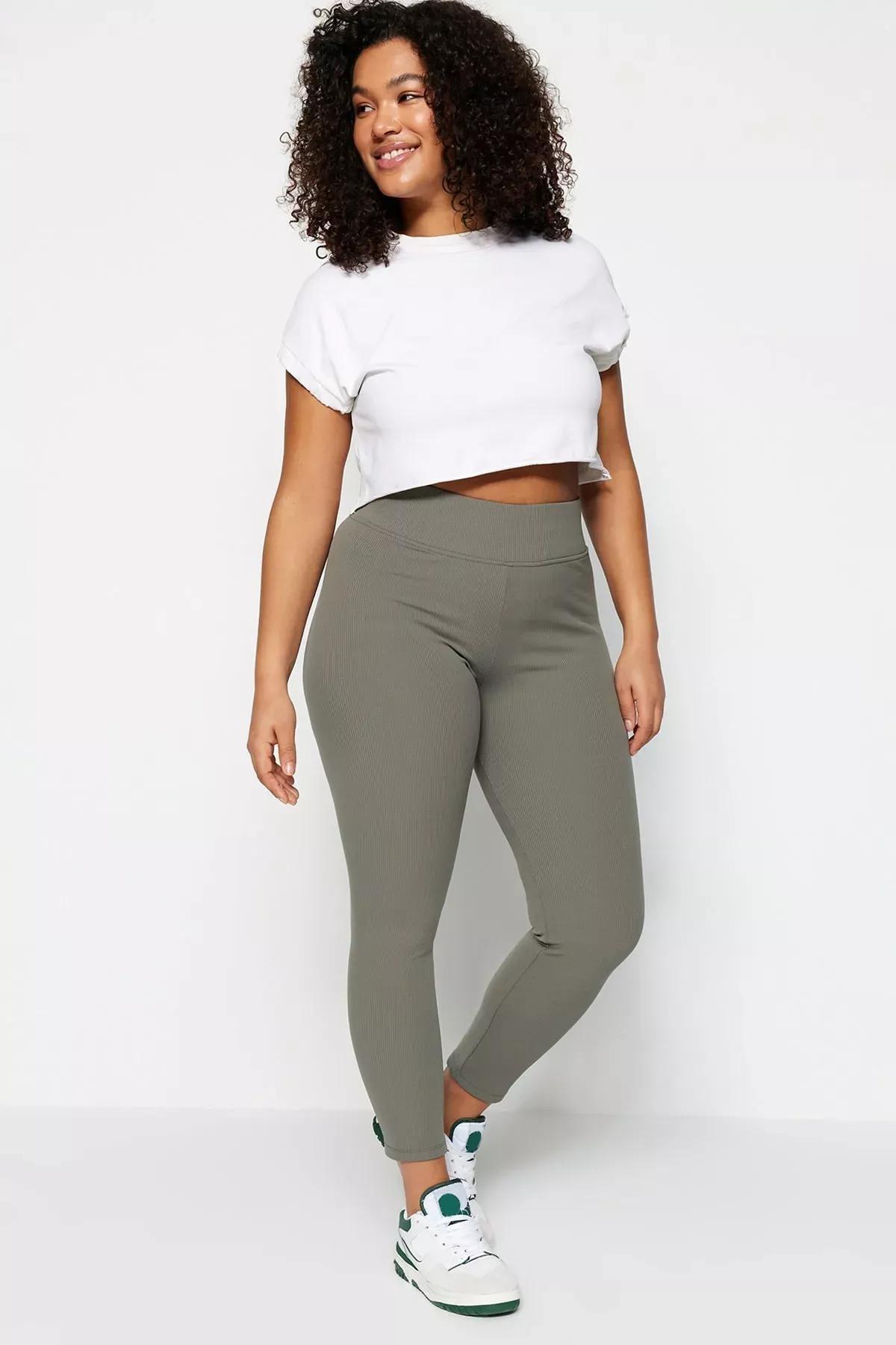 ليجينز بخصر مرتفع للمقاسات الكبيرة، كاكي, Khaki, large image number 1