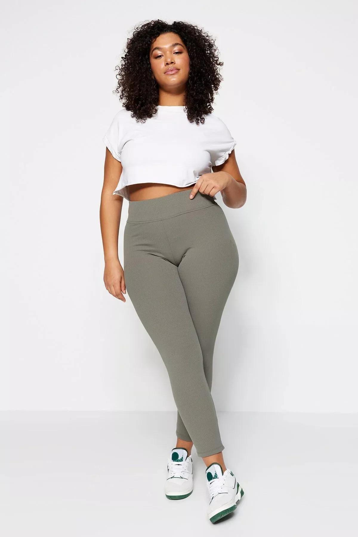 ليجينز بخصر مرتفع للمقاسات الكبيرة، كاكي, Khaki, large image number 2