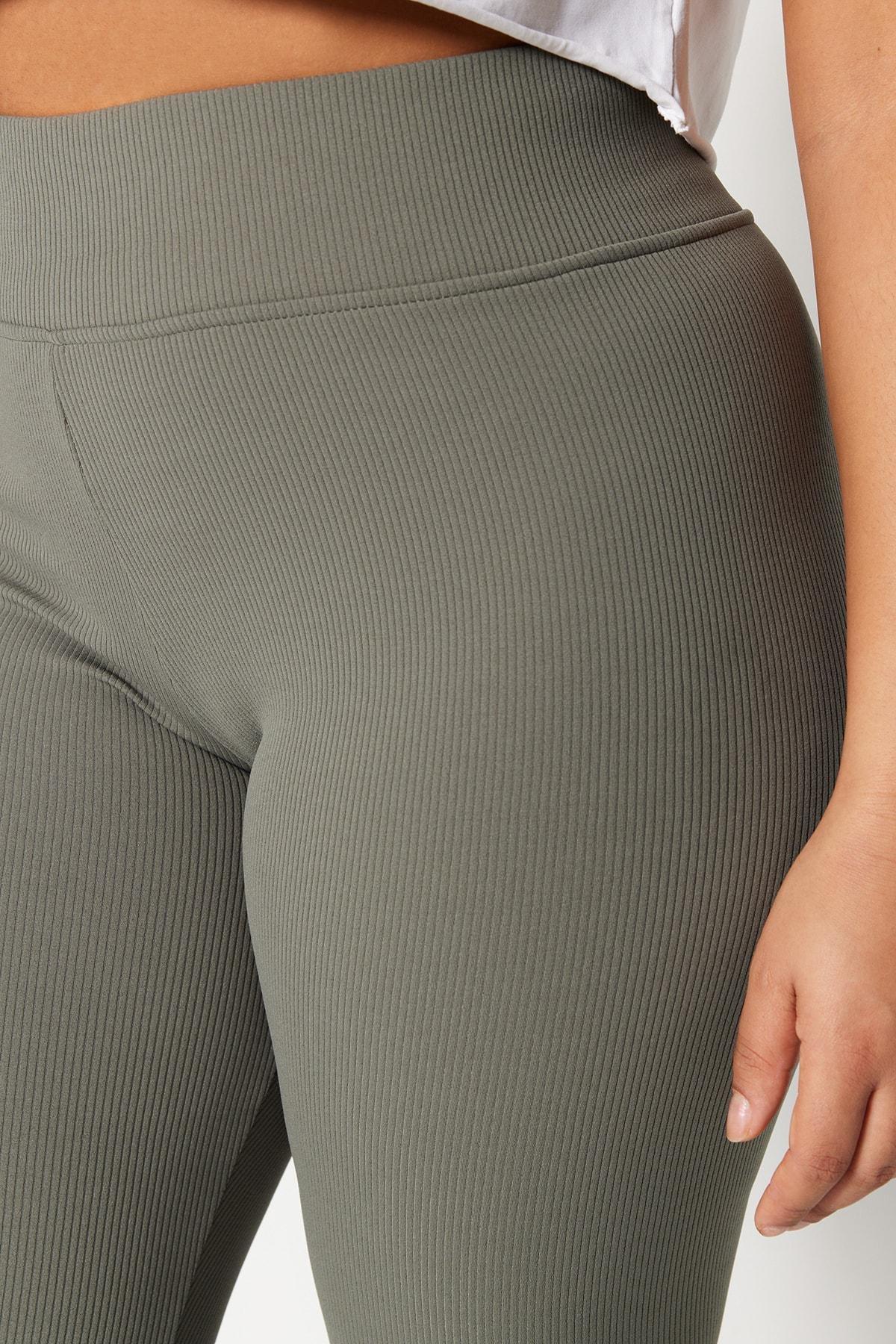 Khaki High Waist Plus Size Leggings, , large image number 3