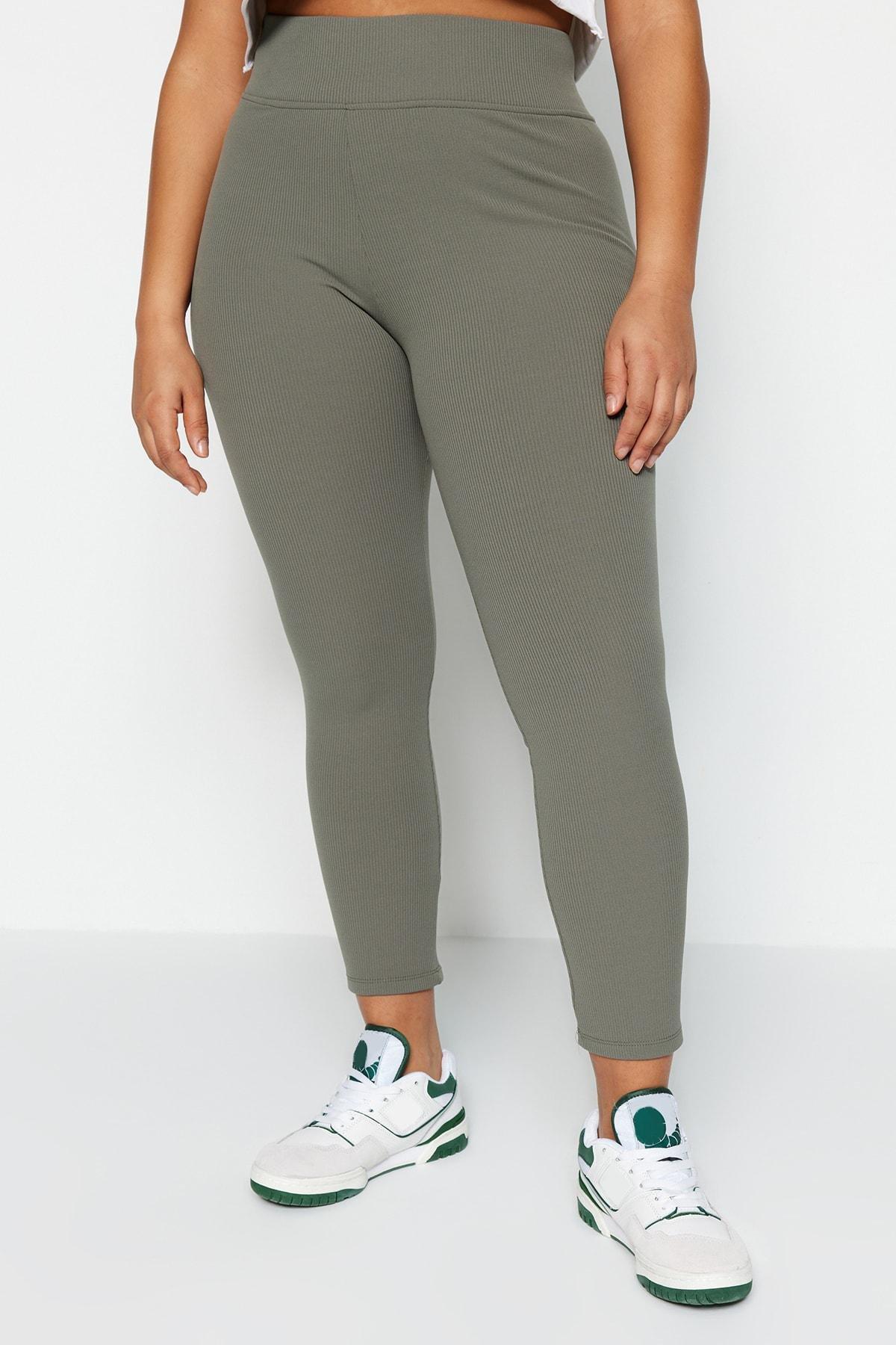 Khaki High Waist Plus Size Leggings, , large image number 4