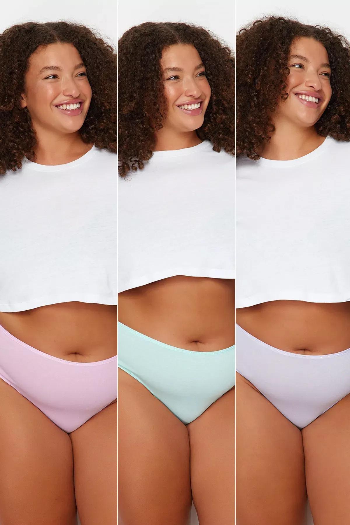 Multicolour Plus Size Briefs, Set Of 3, Pink, medium