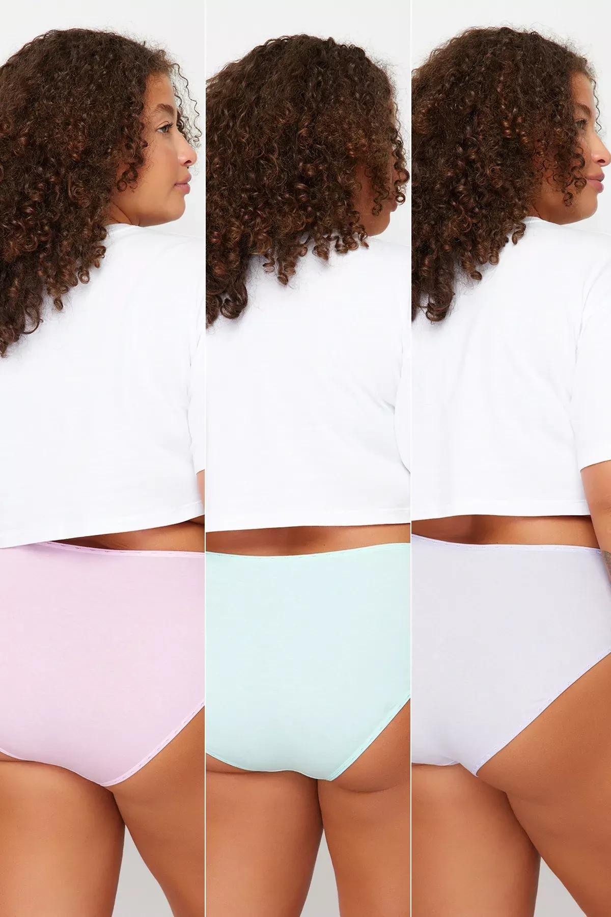 Multicolour Plus Size Briefs, Set Of 3, Pink, medium