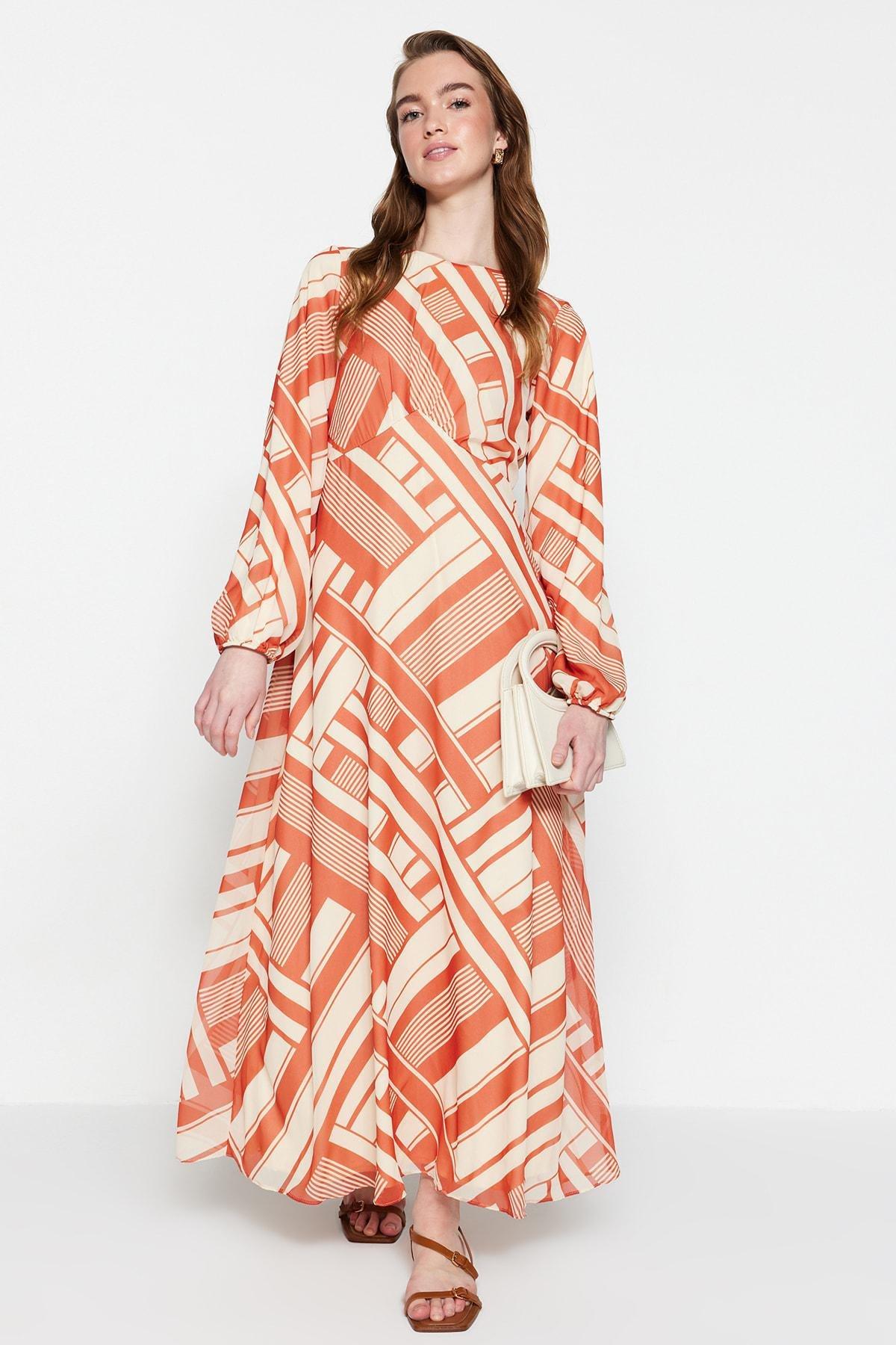 Orange Geometric A-Line Dress, , large image number 0