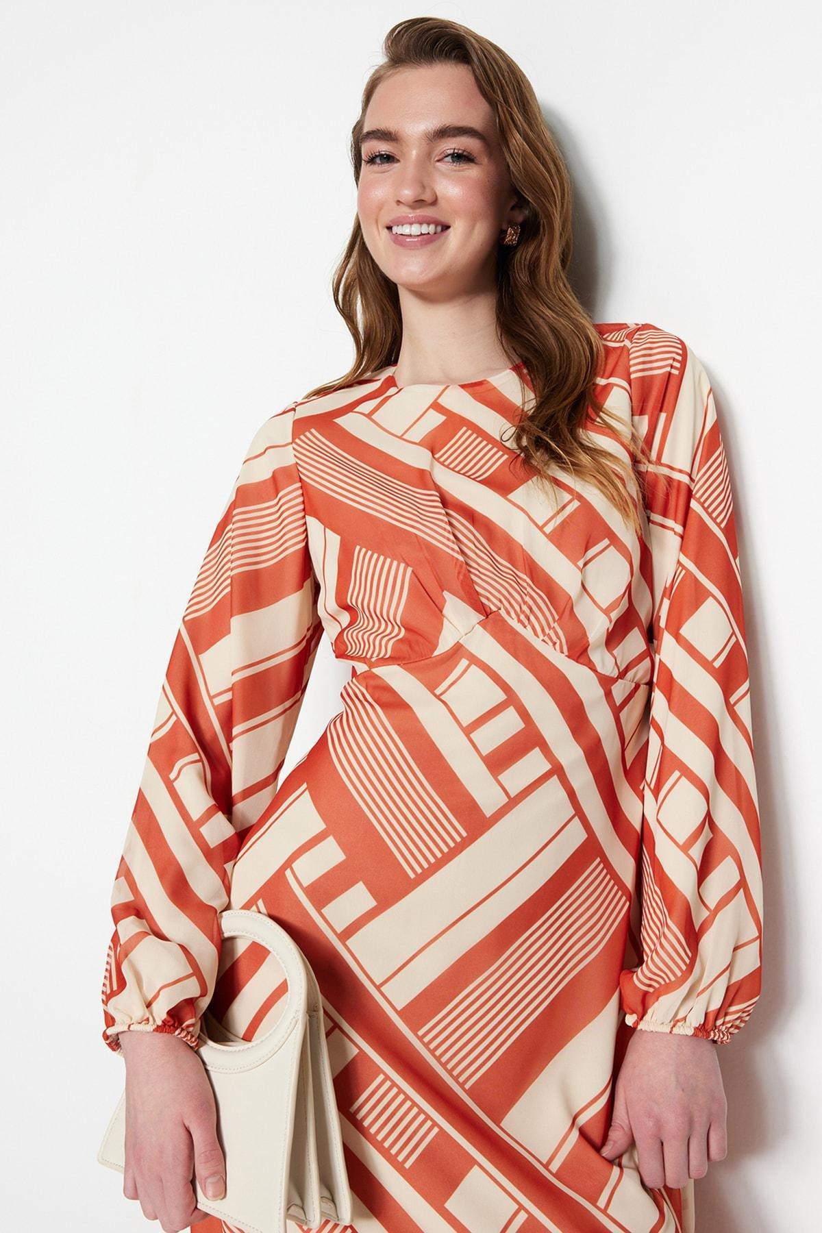 Orange Geometric A-Line Dress, , large image number 1