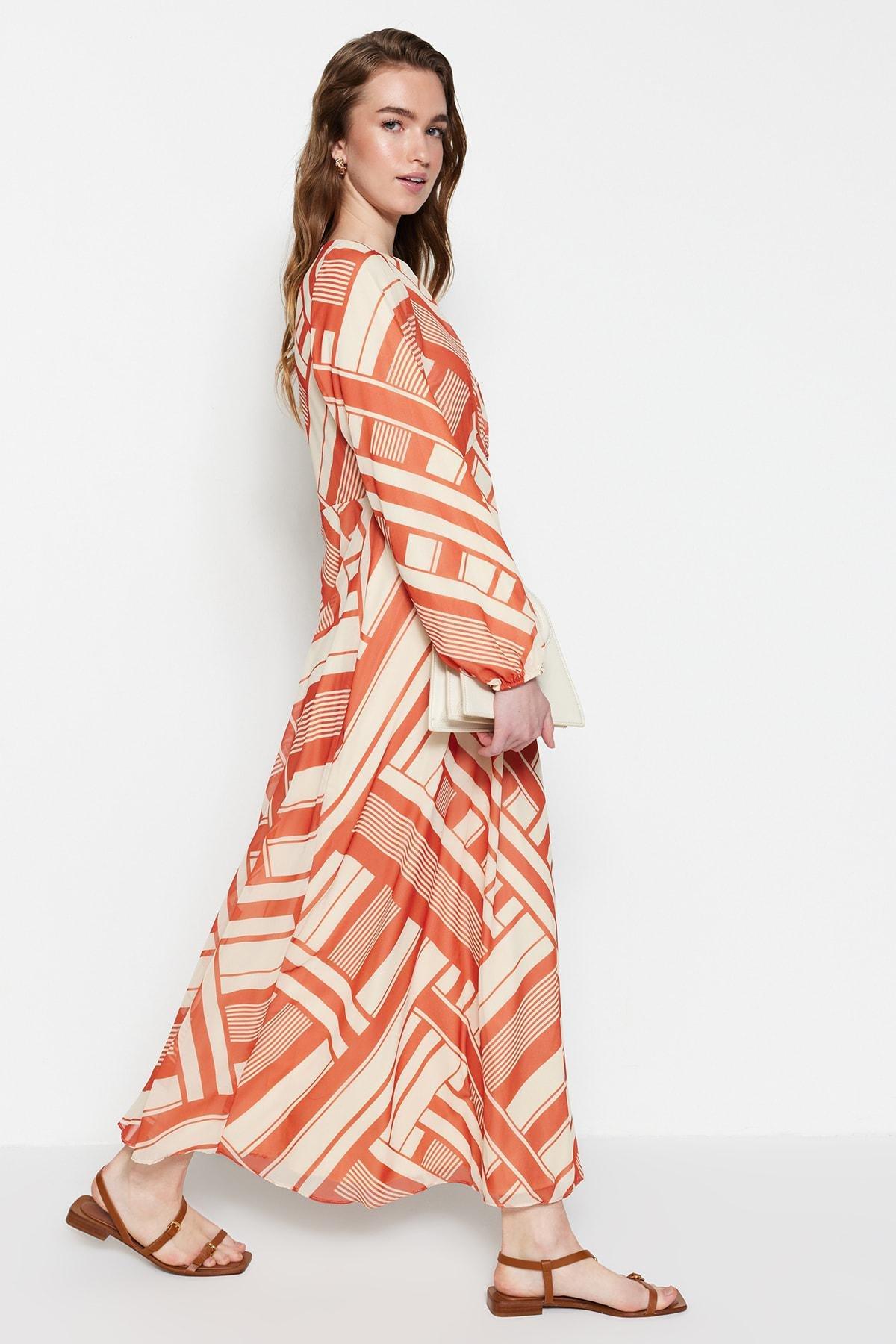 Orange Geometric A-Line Dress, , large image number 2