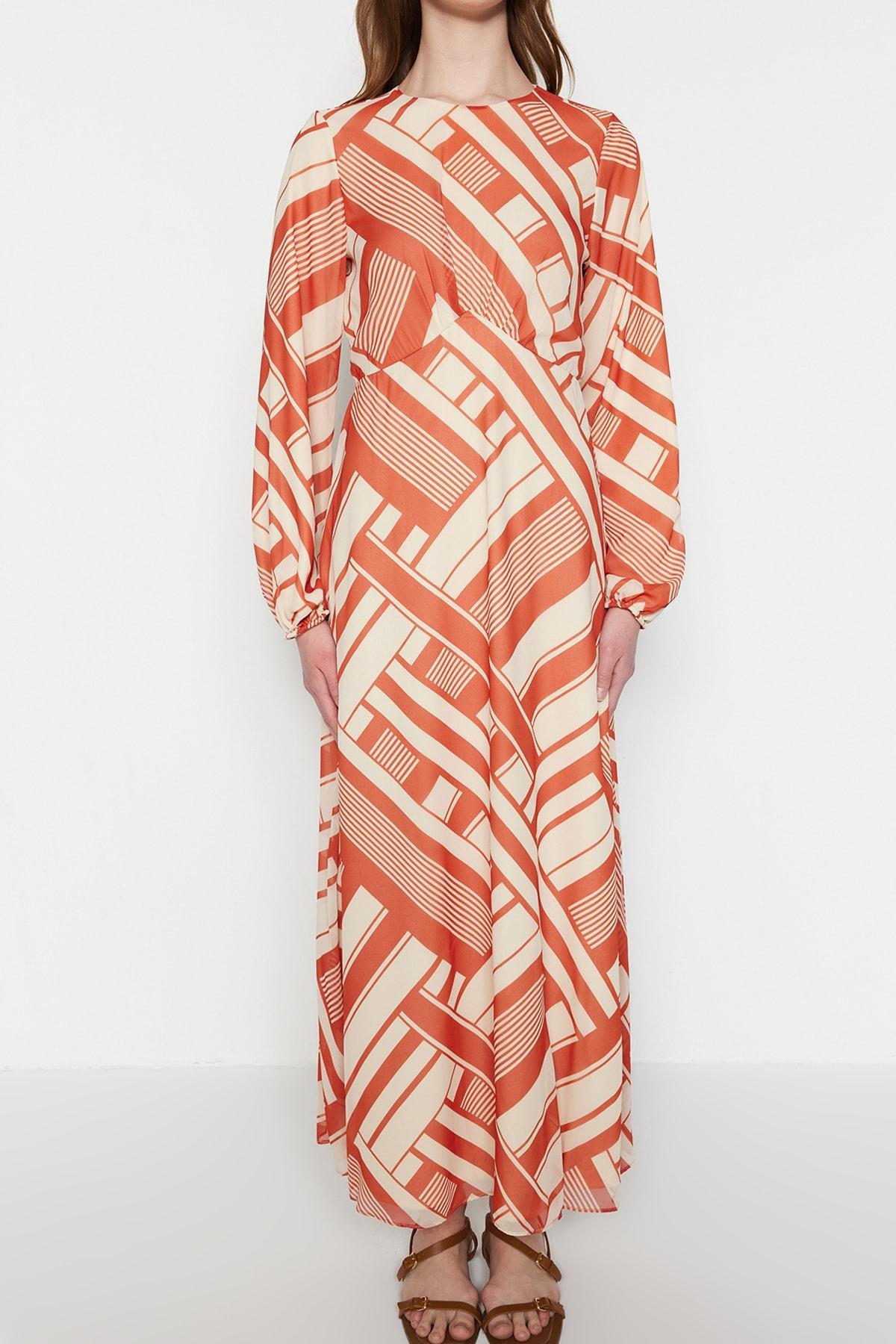 Orange Geometric A-Line Dress, , large image number 3