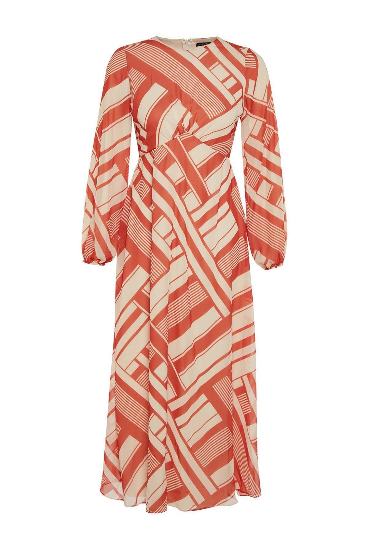 Orange Geometric A-Line Dress, , large image number 5