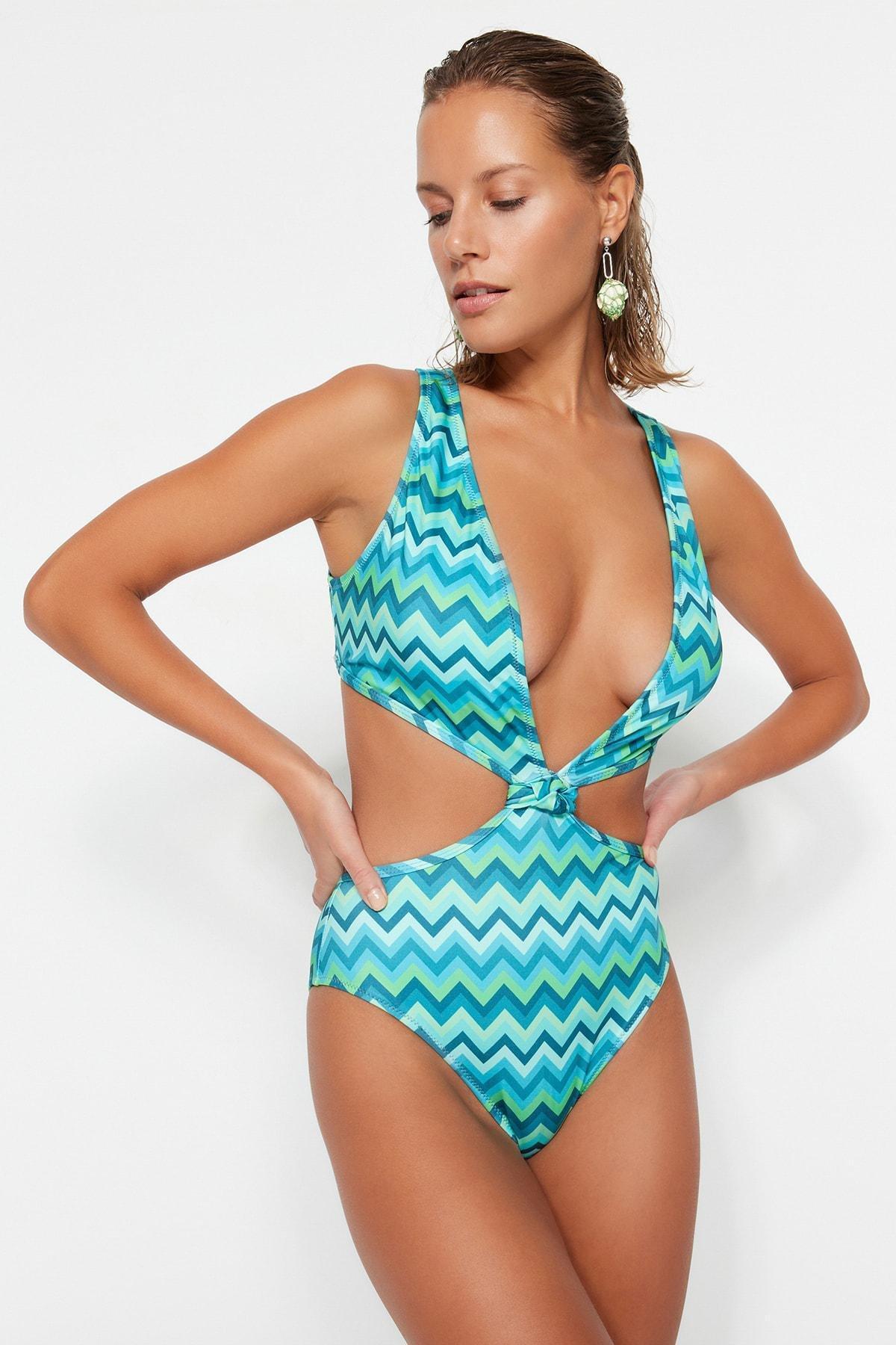 Multicolour Geometric Pattern Swimsuit, Multicolor, large image number 5