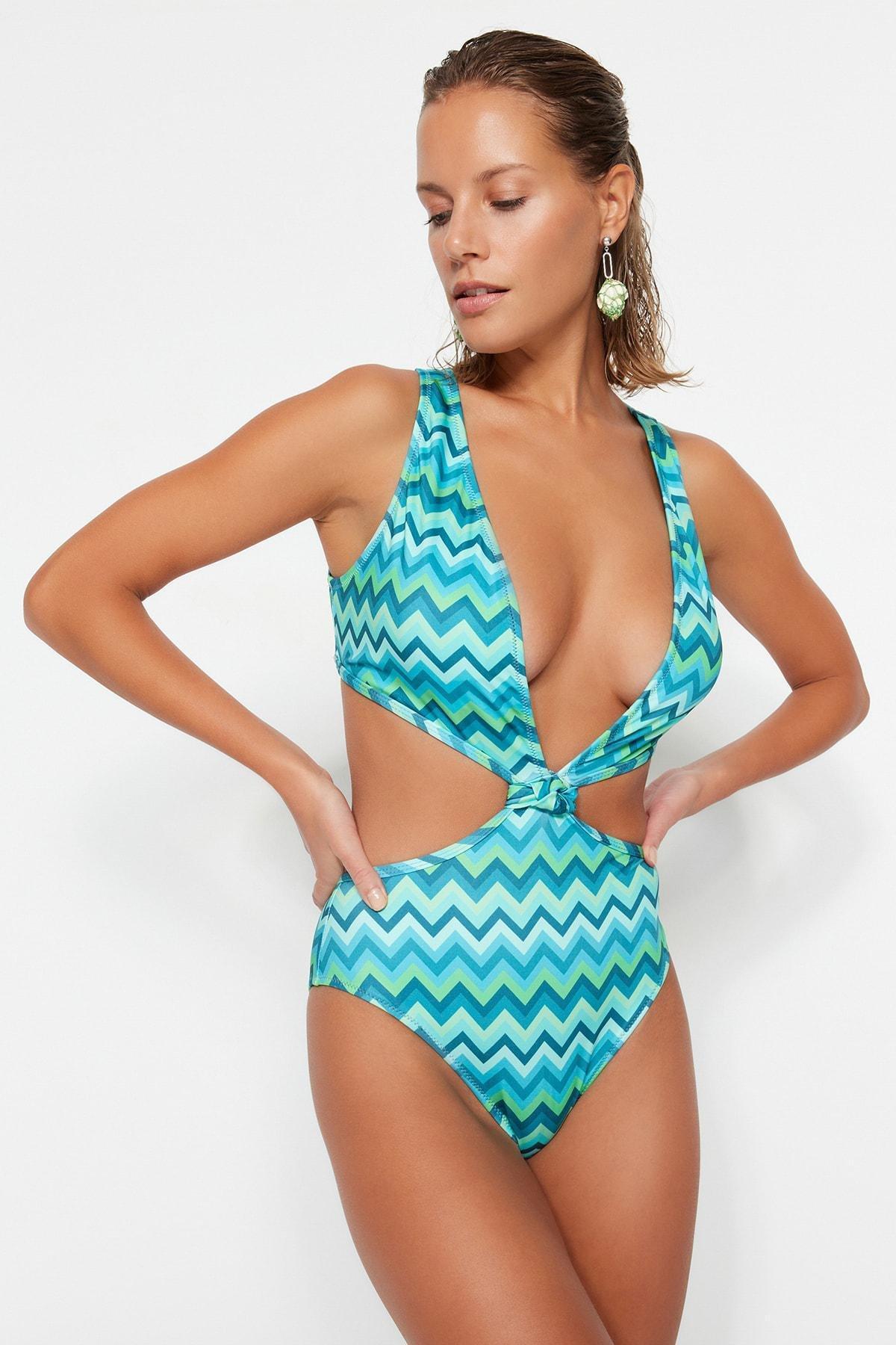Trendyol - Multicolour Geometric Pattern Swimsuit