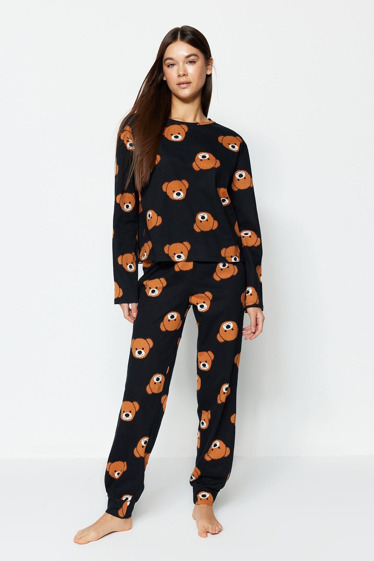 Black Crew Neck Pyjama Set, , large image number 0