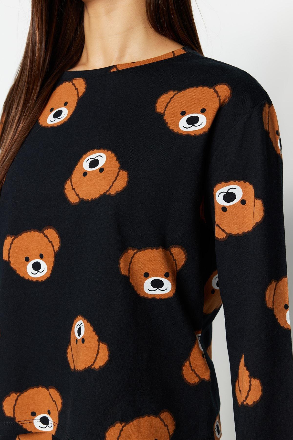 Black Crew Neck Pyjama Set, , large image number 2