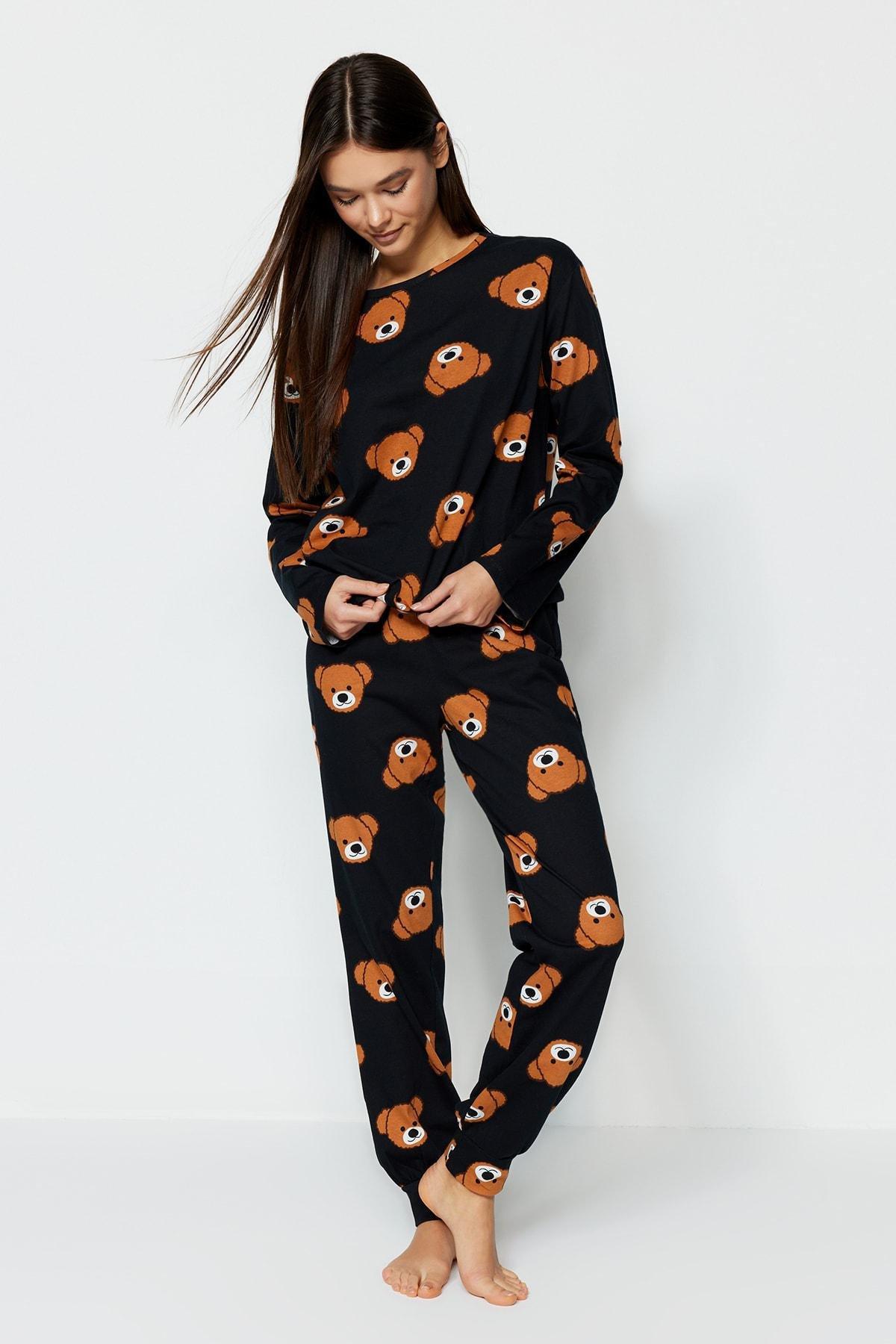 Black Crew Neck Pyjama Set, , large image number 3