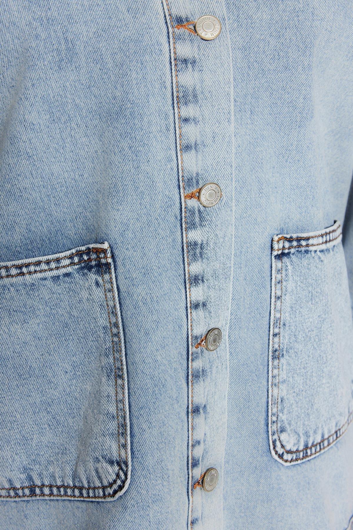 Blue Relaxed Denim Plus Size Jacket, , large image number 4