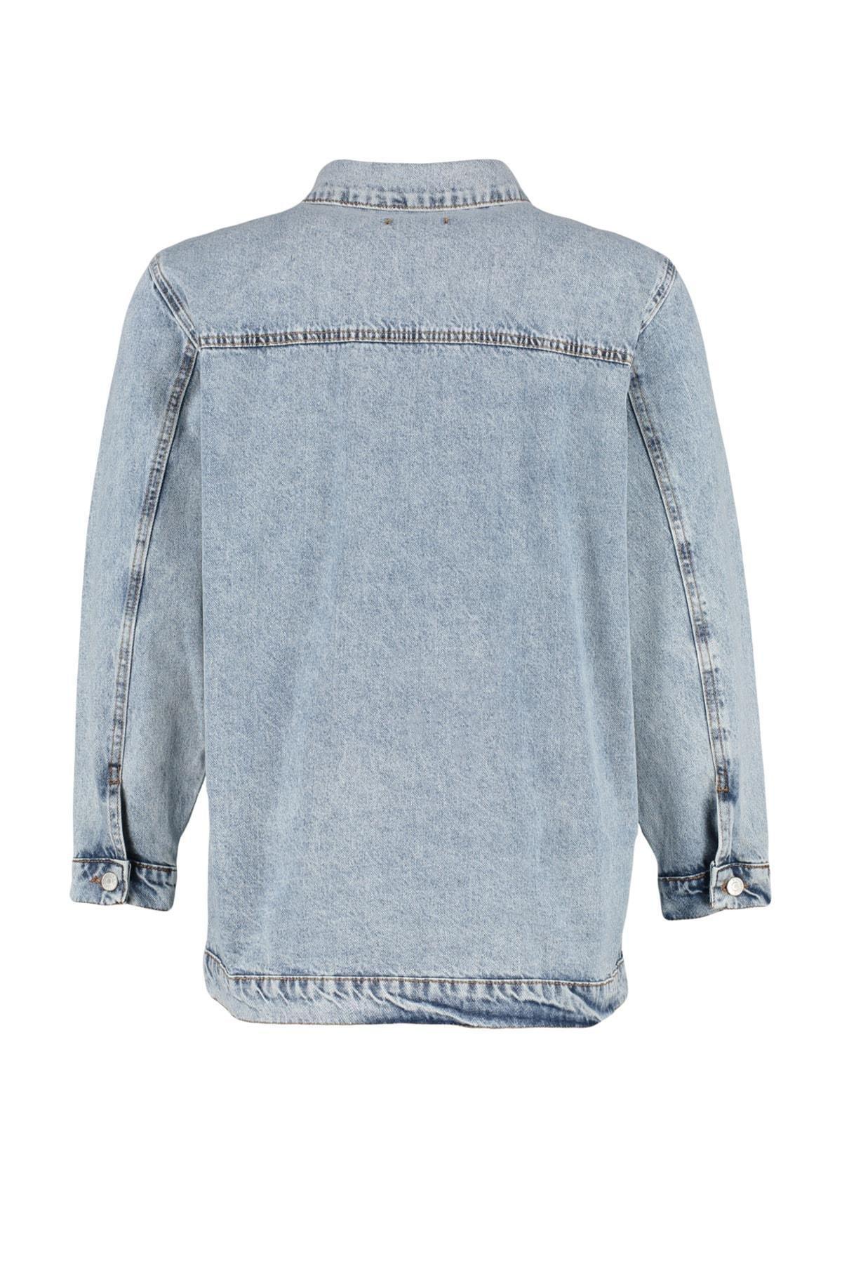 Blue Relaxed Denim Plus Size Jacket, , large image number 5