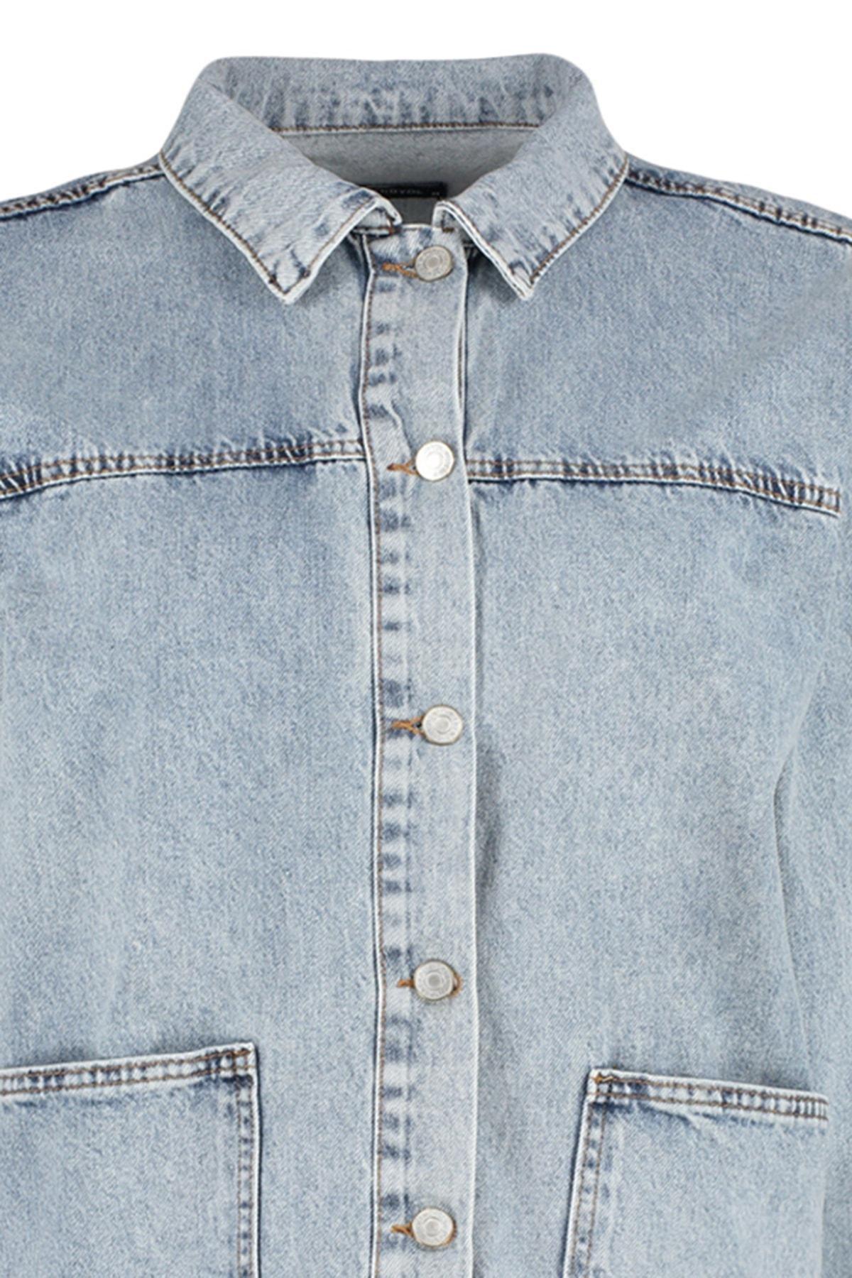 Blue Relaxed Denim Plus Size Jacket, , large image number 7