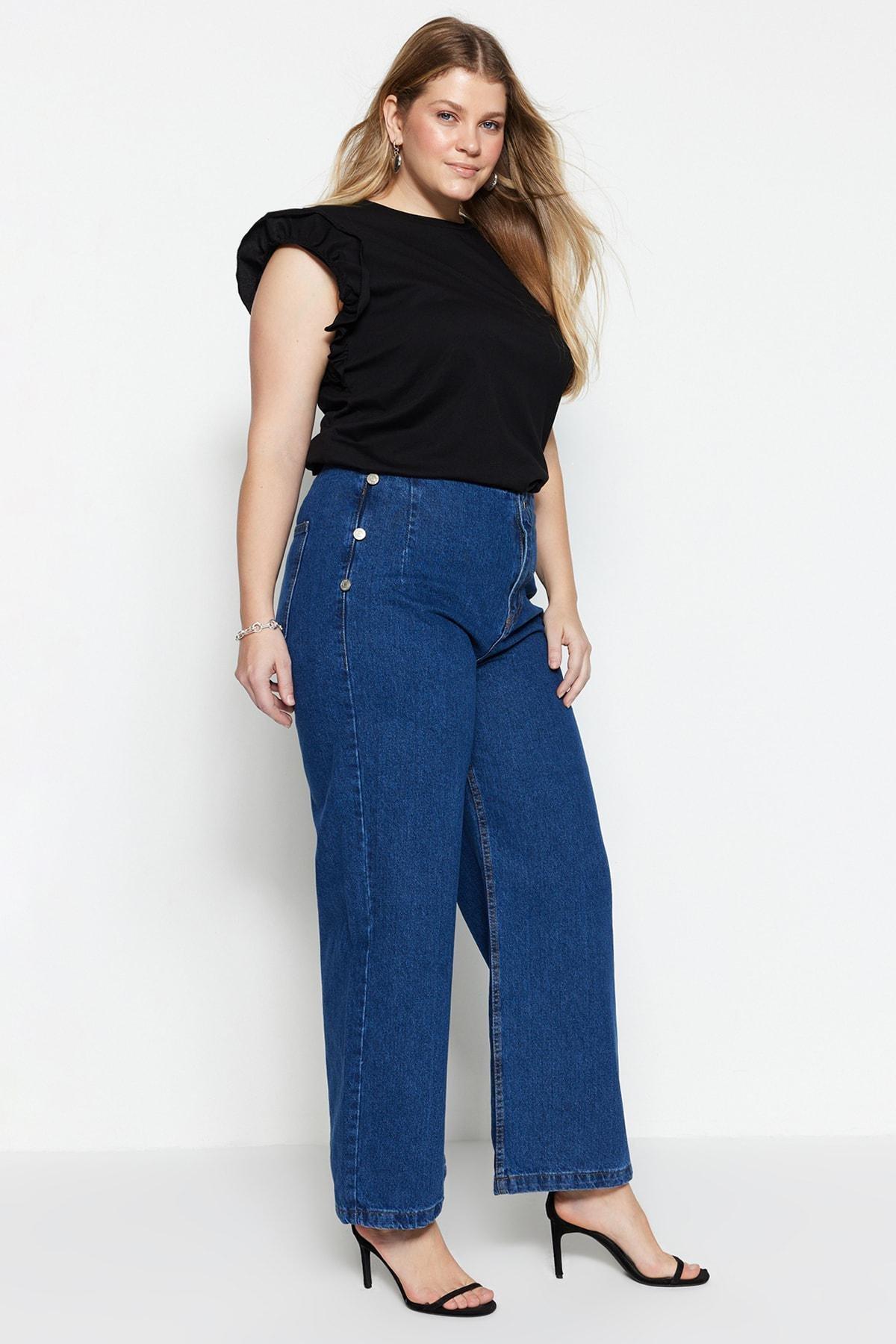 Blue Wide Leg Plus Size Jeans, , large image number 0