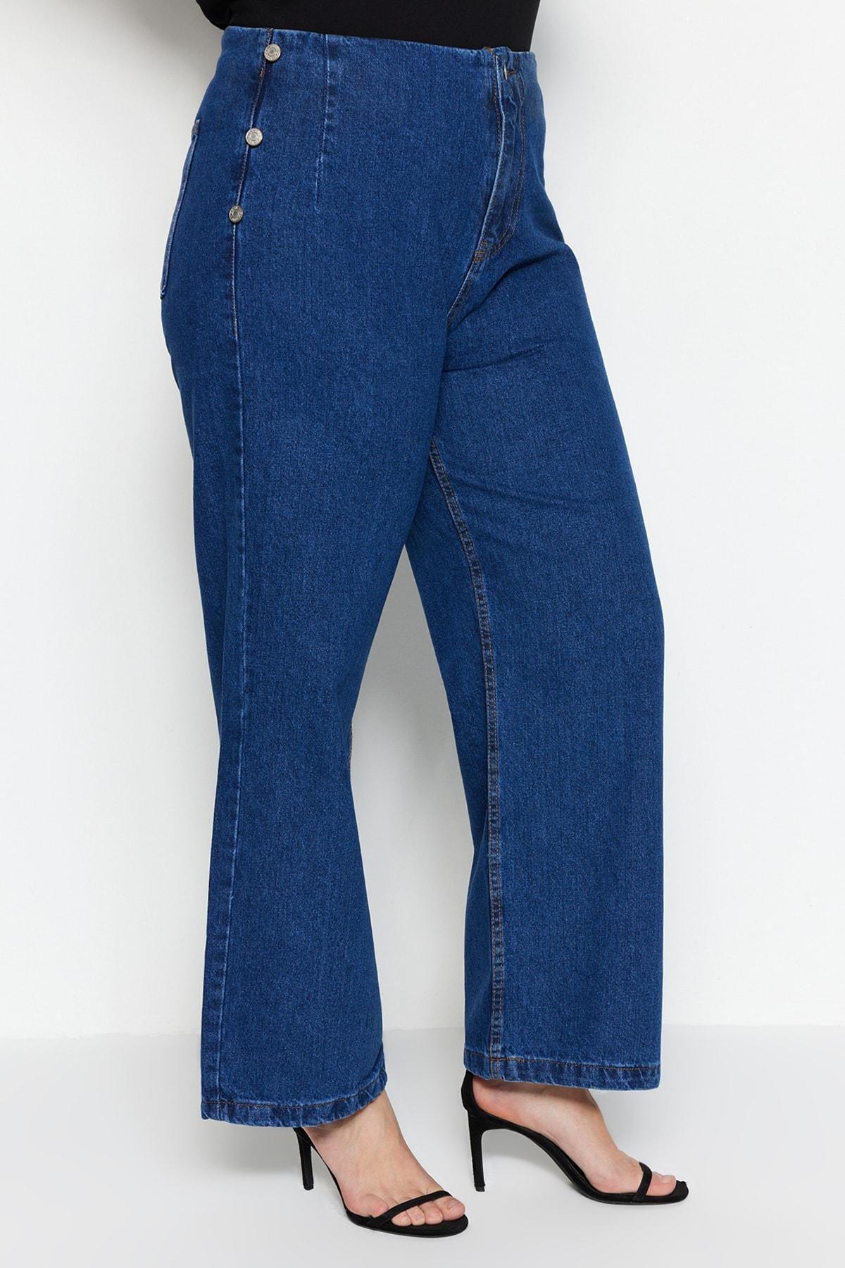 Blue Wide Leg Plus Size Jeans, , large image number 2