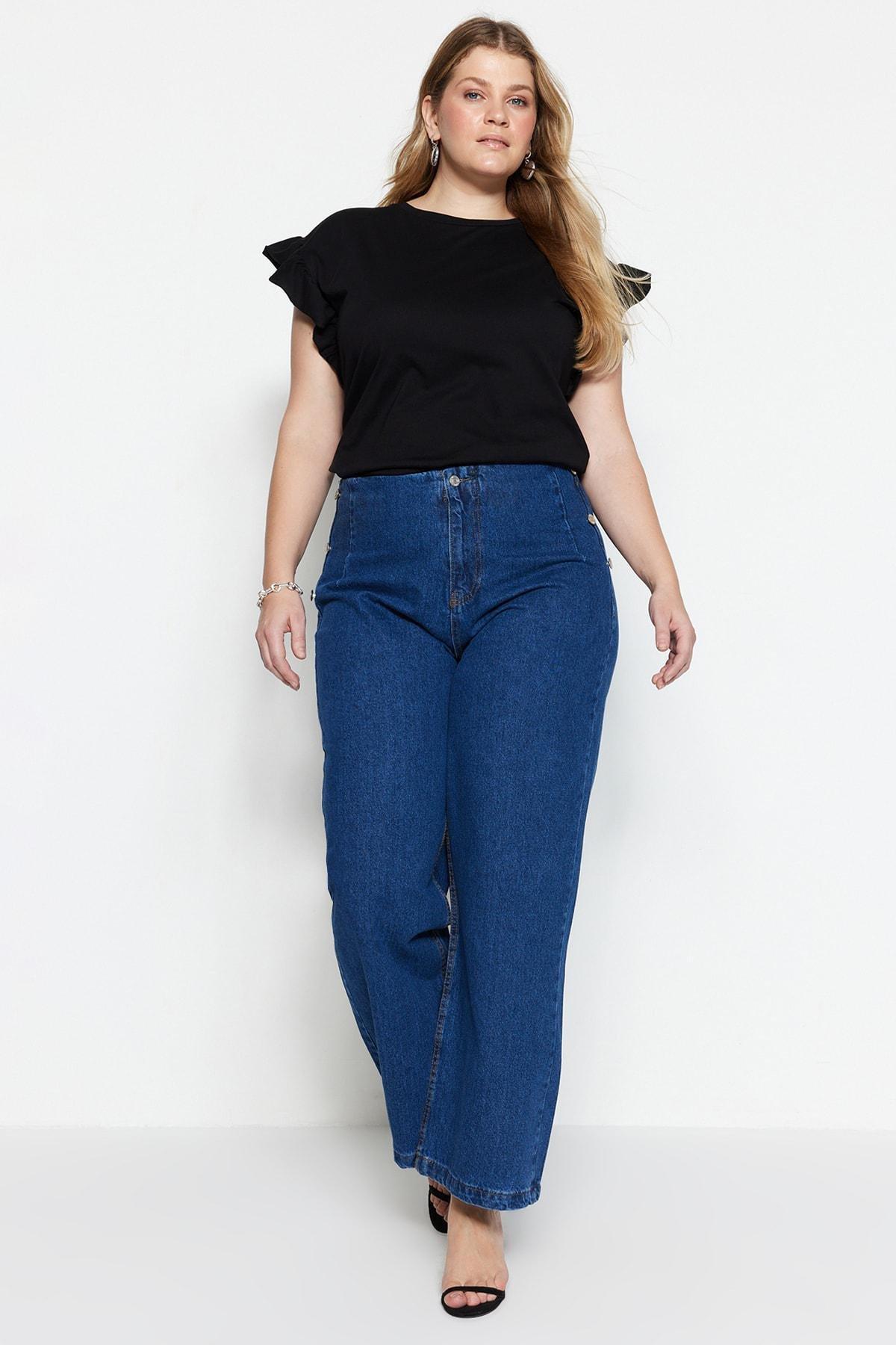 Blue Wide Leg Plus Size Jeans, , large image number 4