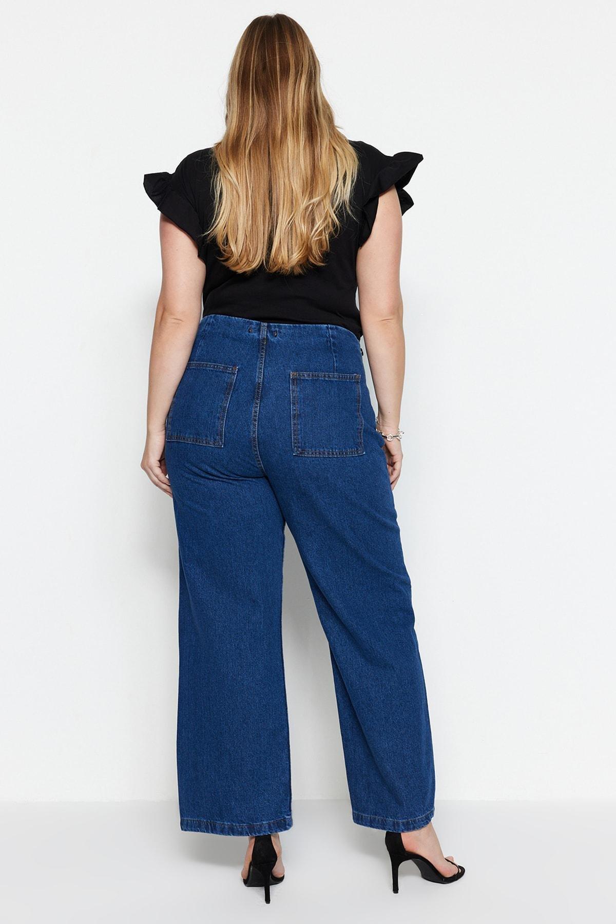 Blue Wide Leg Plus Size Jeans, , large image number 5