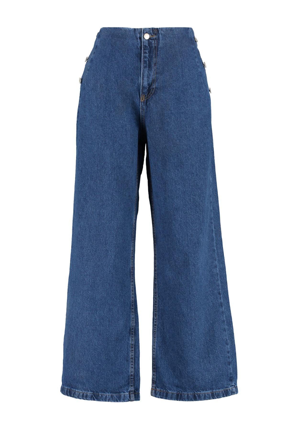 Blue Wide Leg Plus Size Jeans, , large image number 7