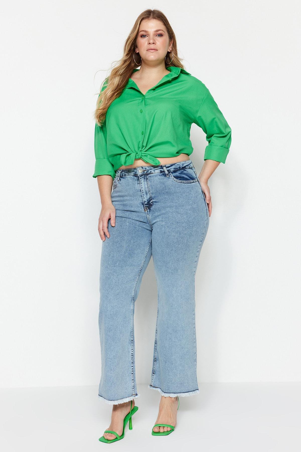 Blue Wide Leg Plus Size Jeans, , large image number 0