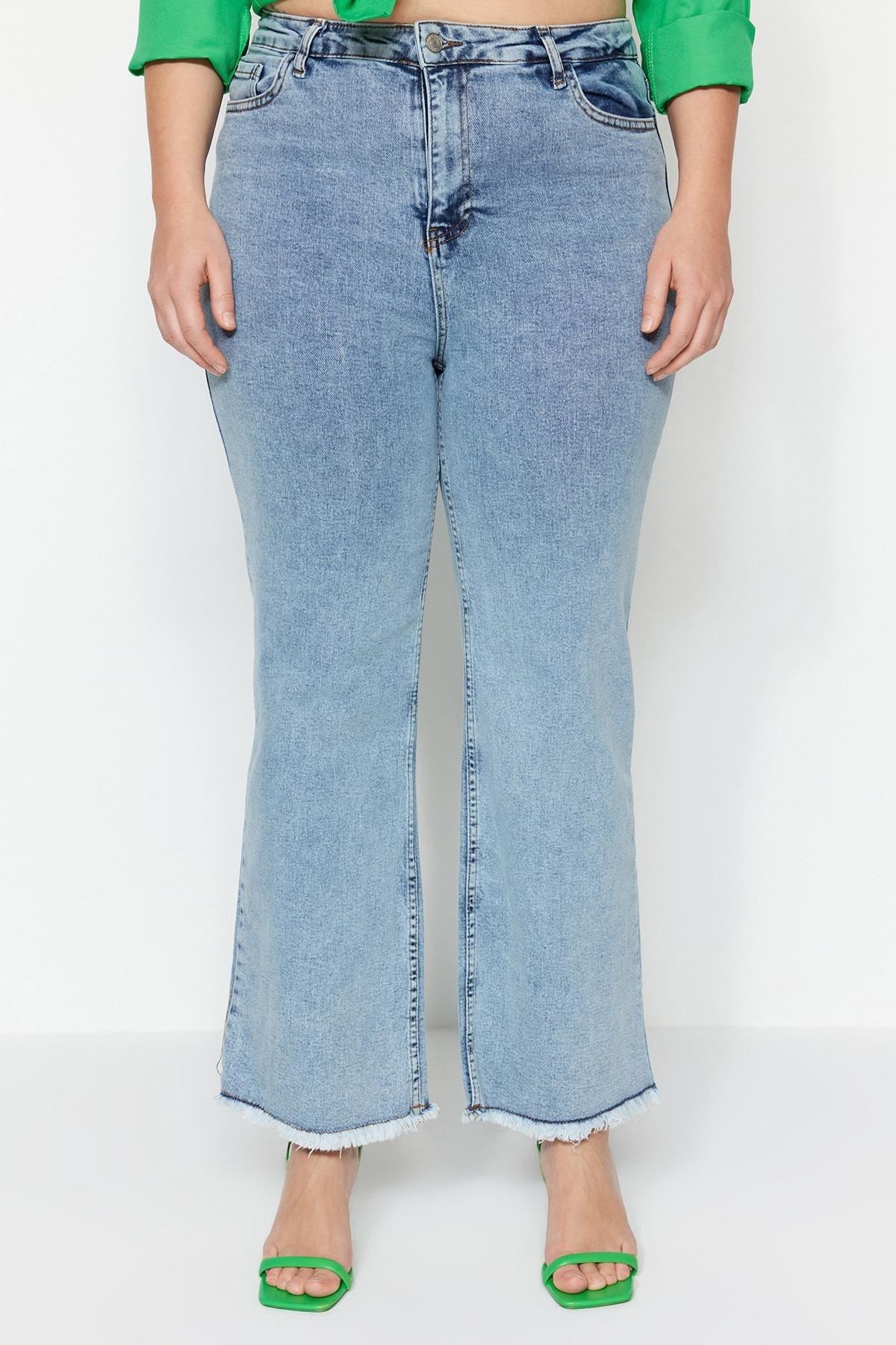 Blue Wide Leg Plus Size Jeans, , large image number 1