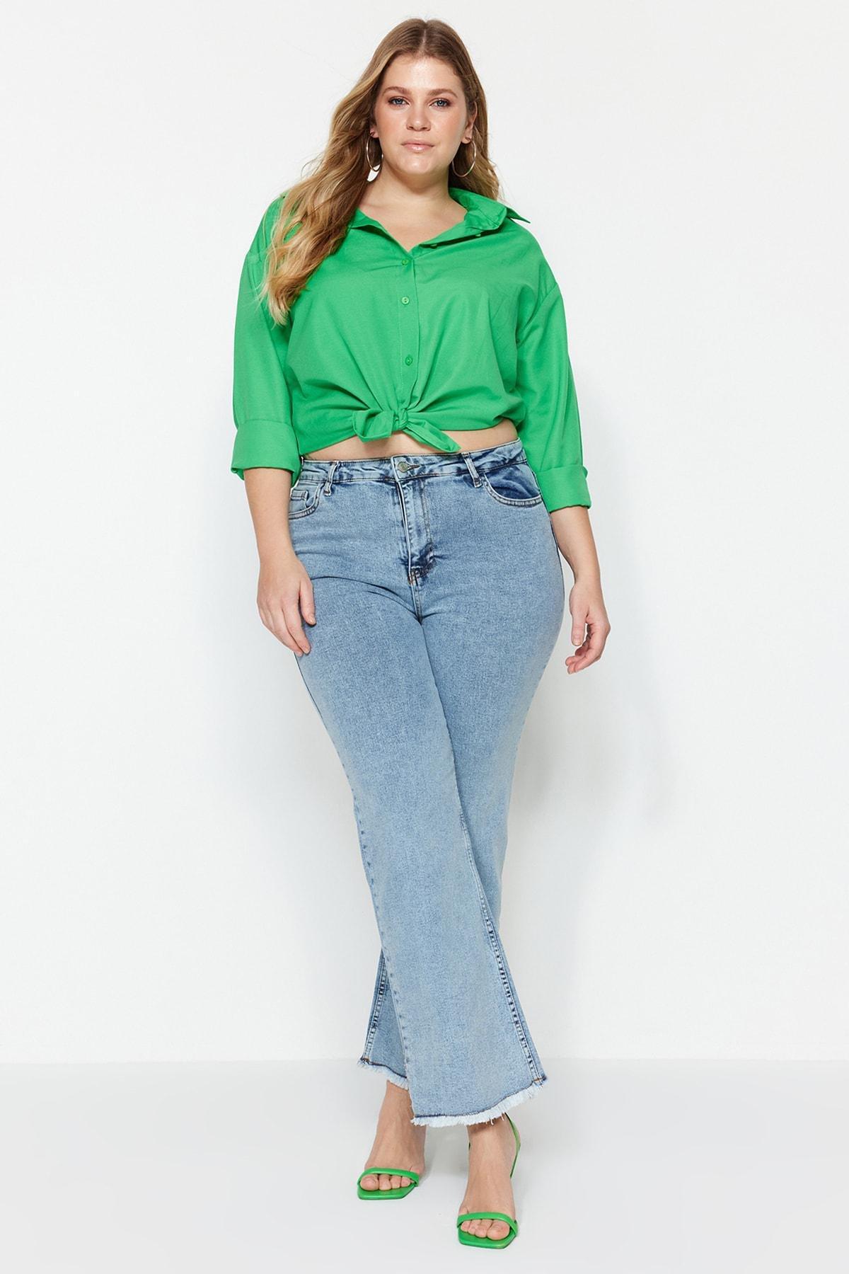 Blue Wide Leg Plus Size Jeans, , large image number 3