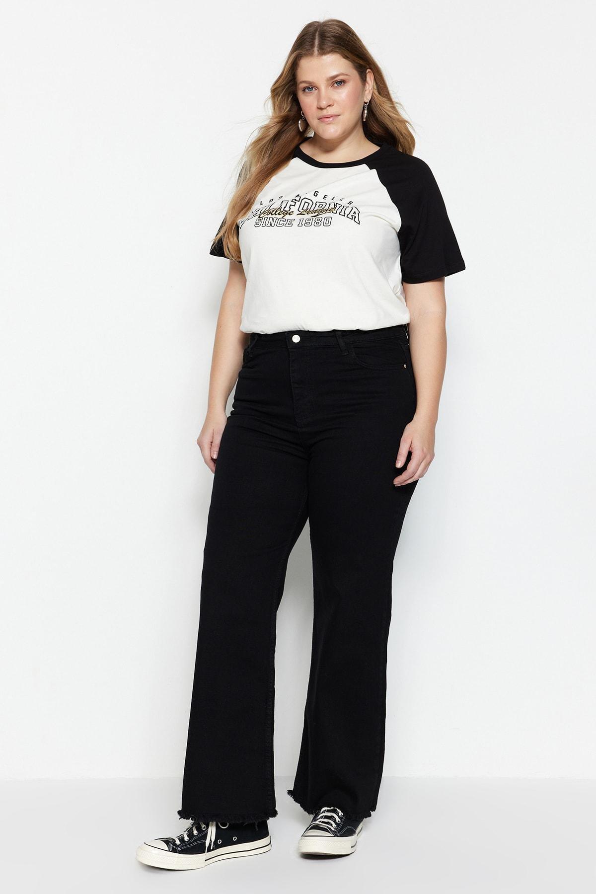 Black Wide Leg Plus Size Jeans, , large image number 0