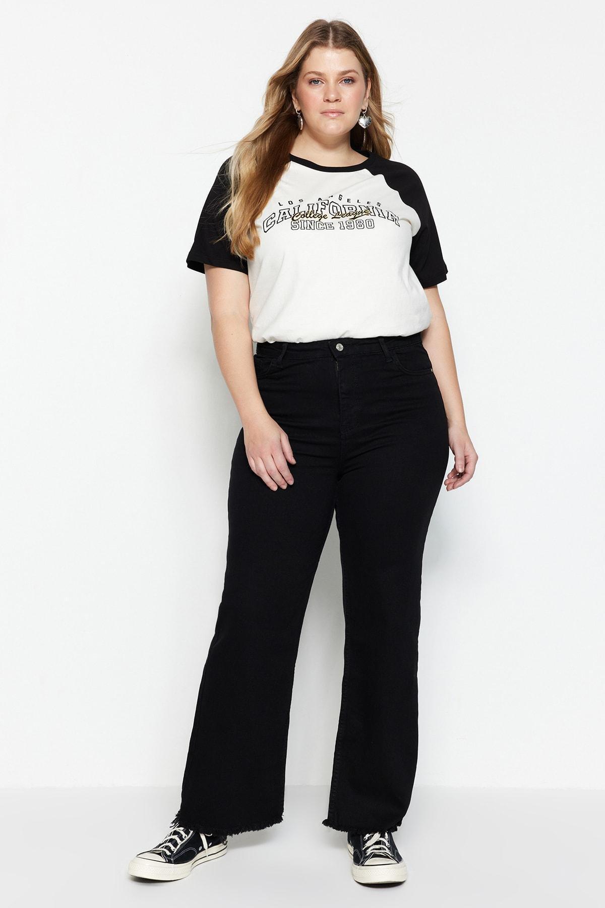 Black Wide Leg Plus Size Jeans, , large image number 1