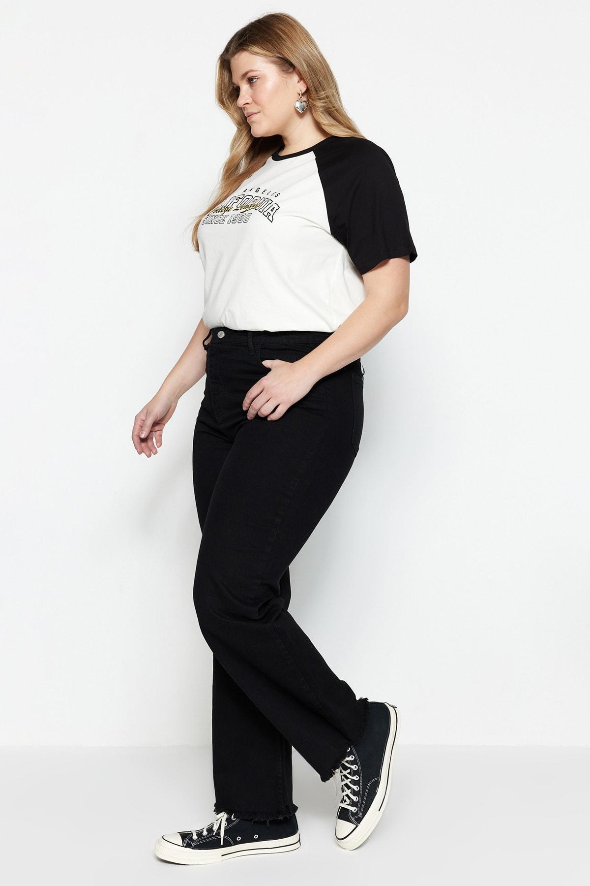 Black Wide Leg Plus Size Jeans, , large image number 2