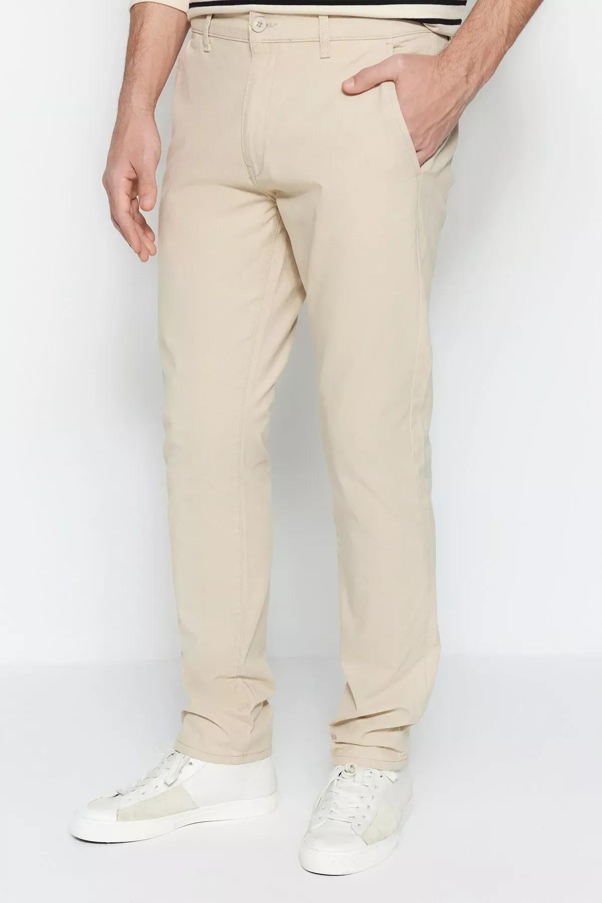 Beige Straight Pants, , large image number 0