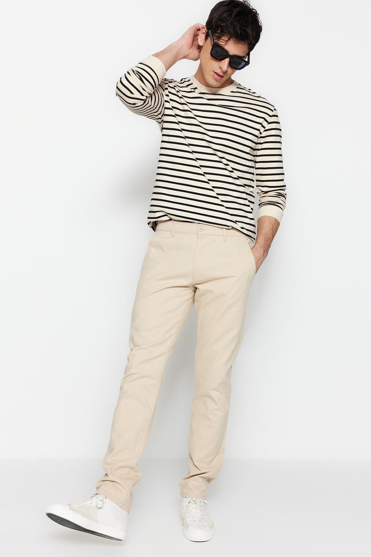 Beige Straight Pants, , large image number 1