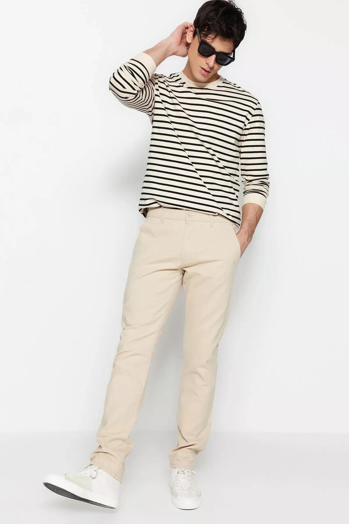 Beige Straight Pants, , large image number 1