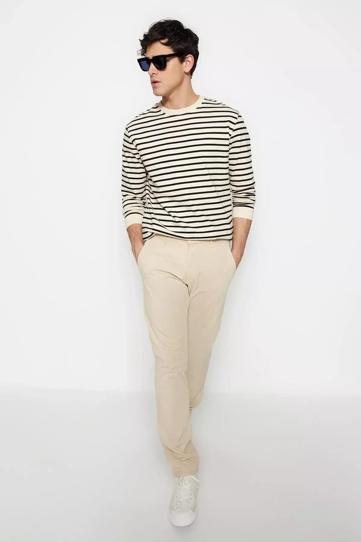 Beige Straight Pants, , large image number 3