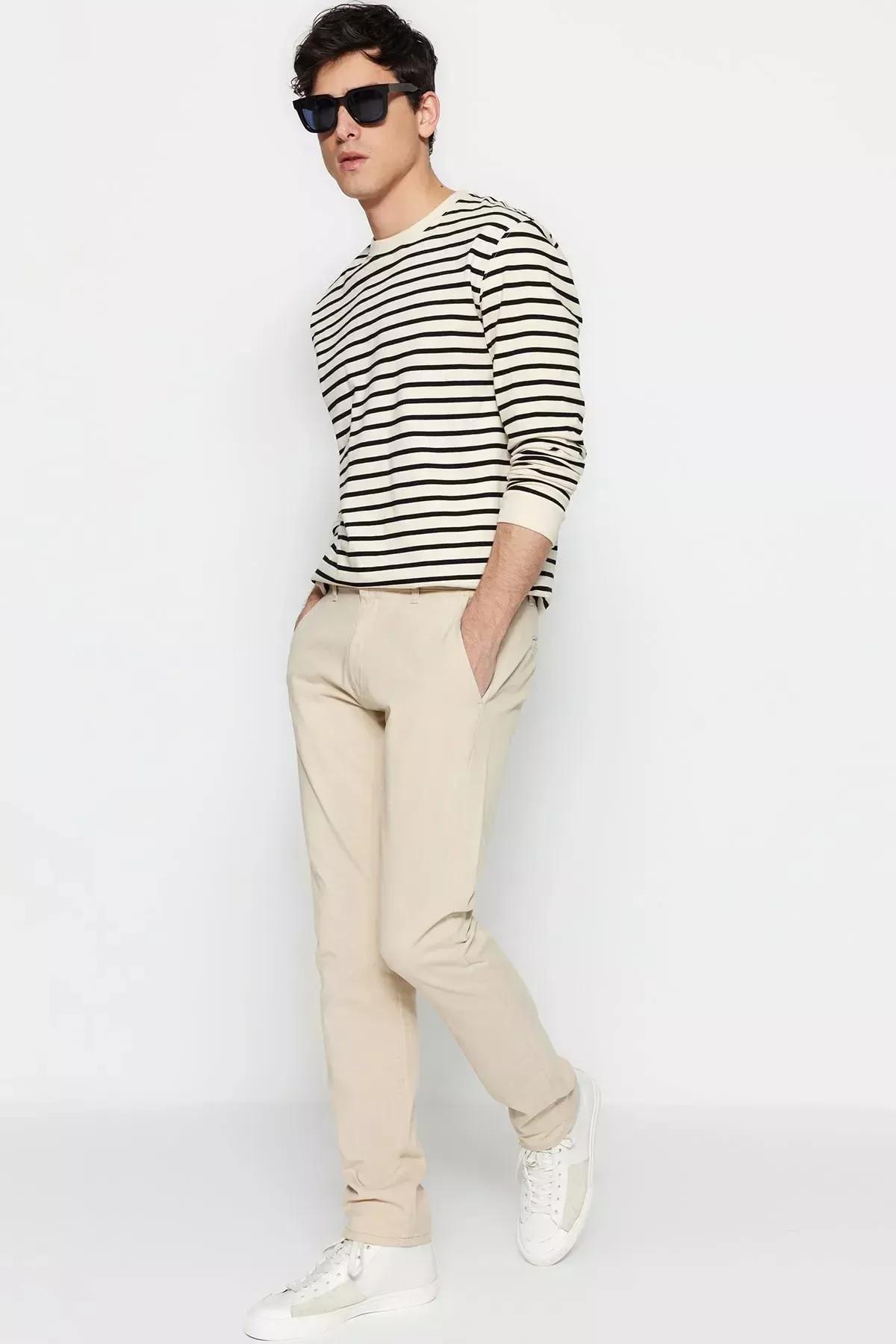 Beige Straight Pants, , large image number 4