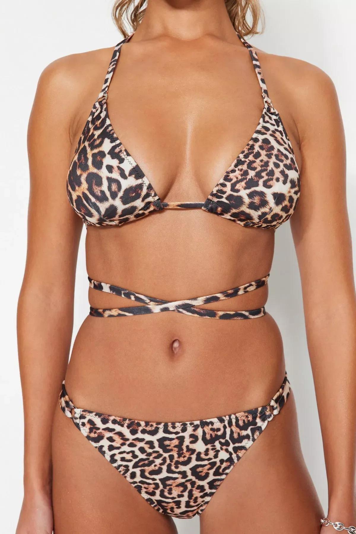 Brown Animal Print Bikini Set, Brown, large image number 3