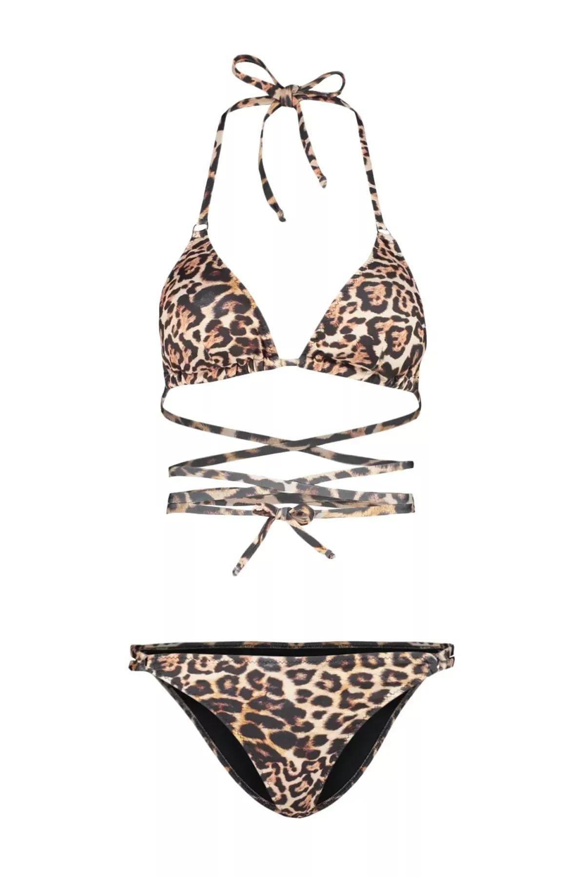 Brown Animal Print Bikini Set, Brown, large image number 5