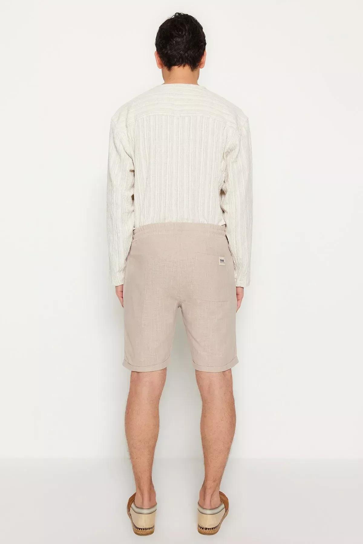 Beige Mid Waist Straight Shorts, Beige, large image number 4
