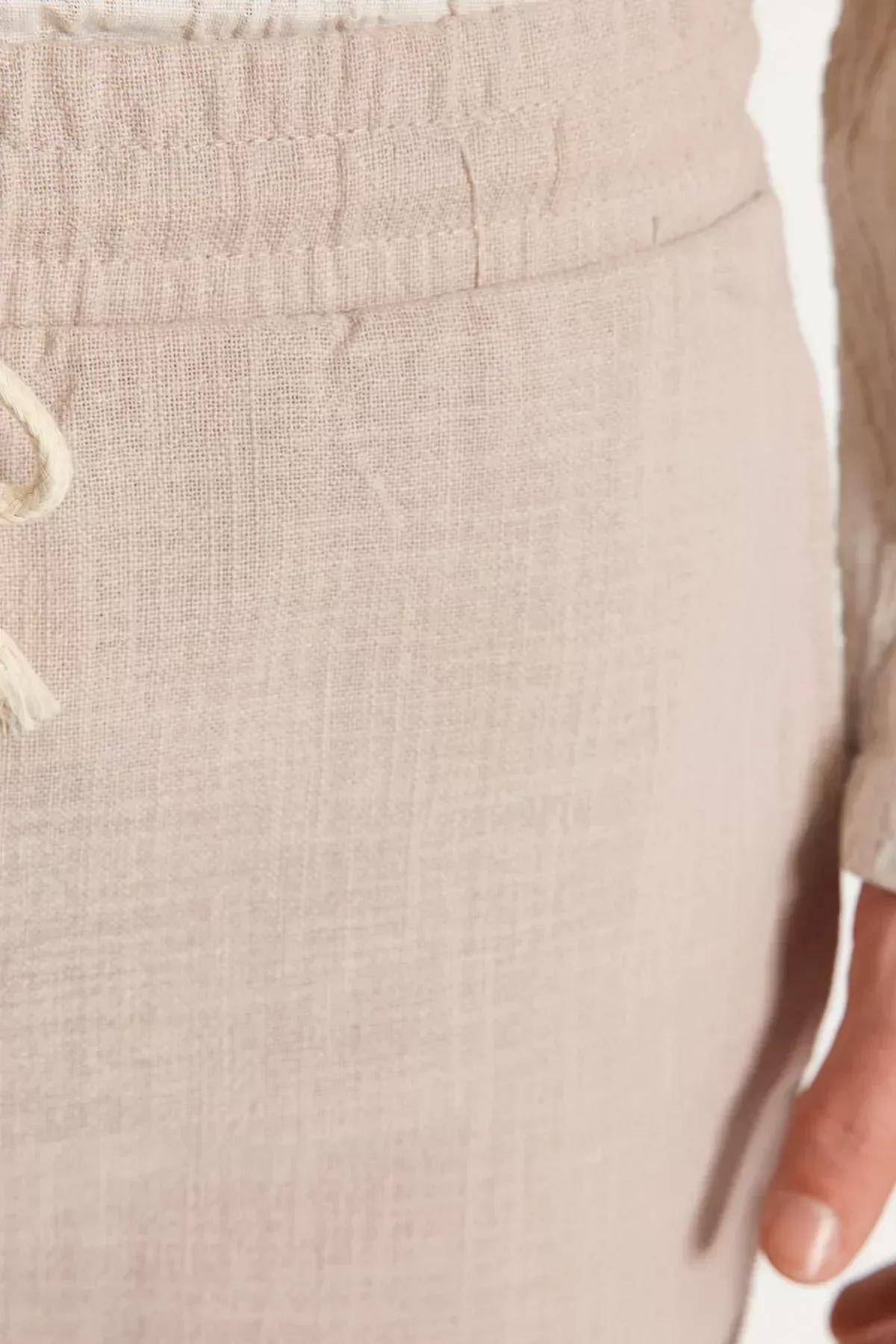 Beige Mid Waist Straight Shorts, Beige, large image number 6