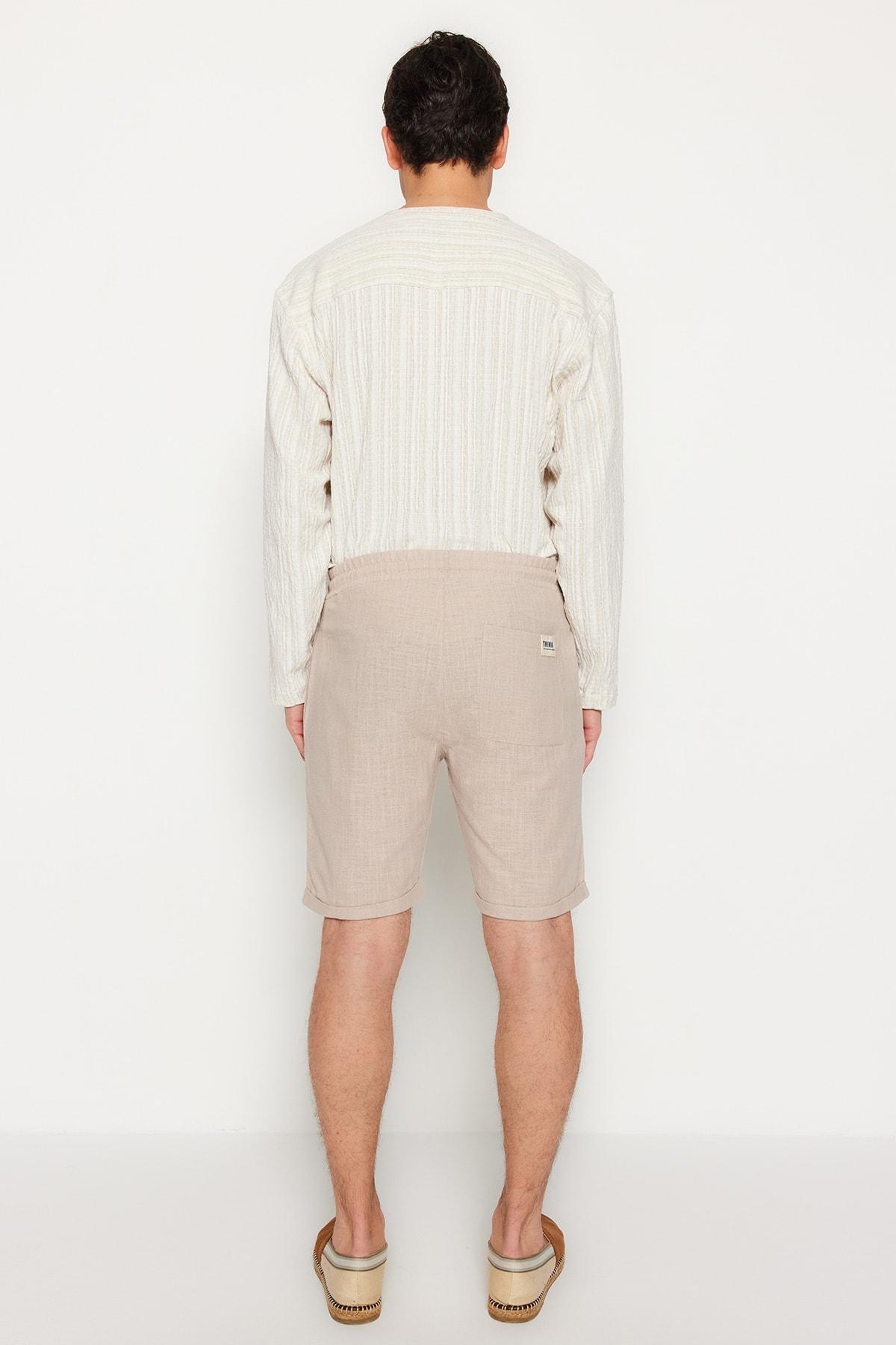Beige Mid Waist Straight Shorts, , large image number 6