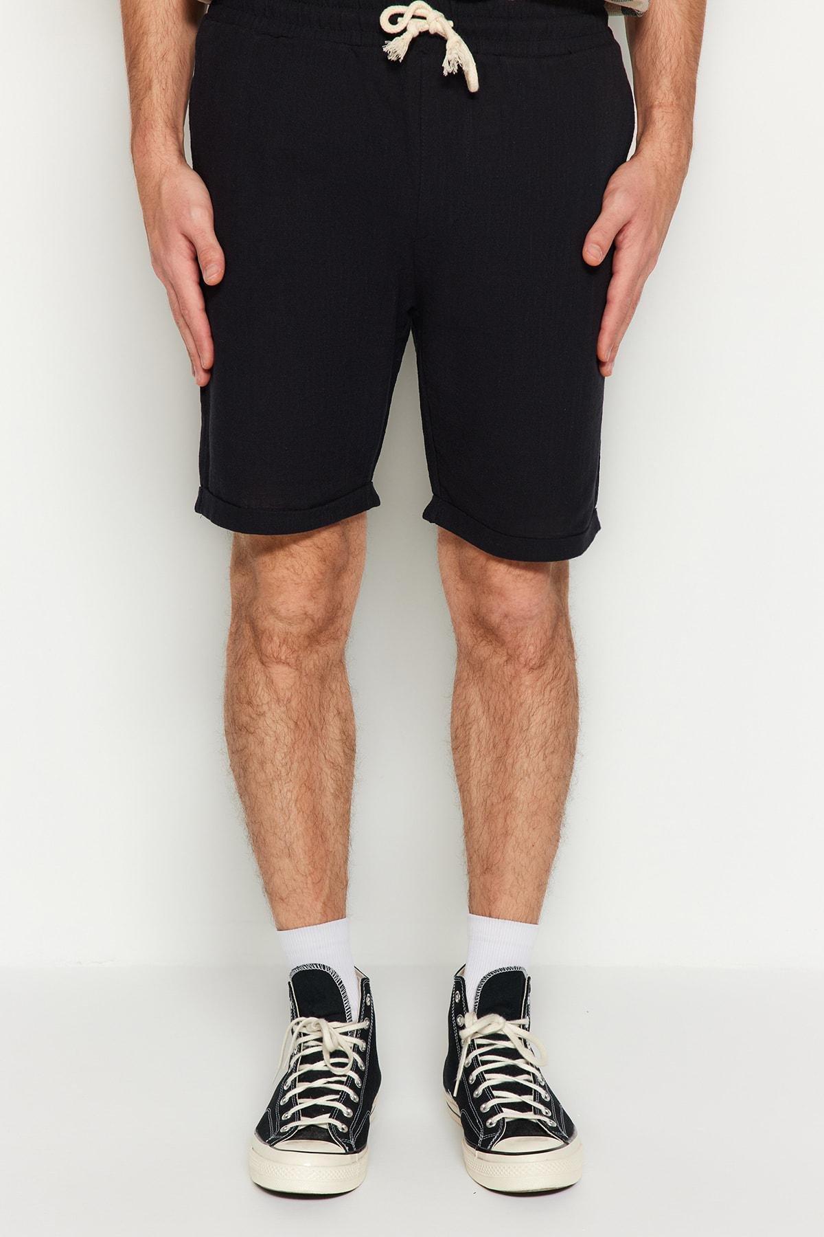 Black Mid Waist Straight Shorts, , large image number 2