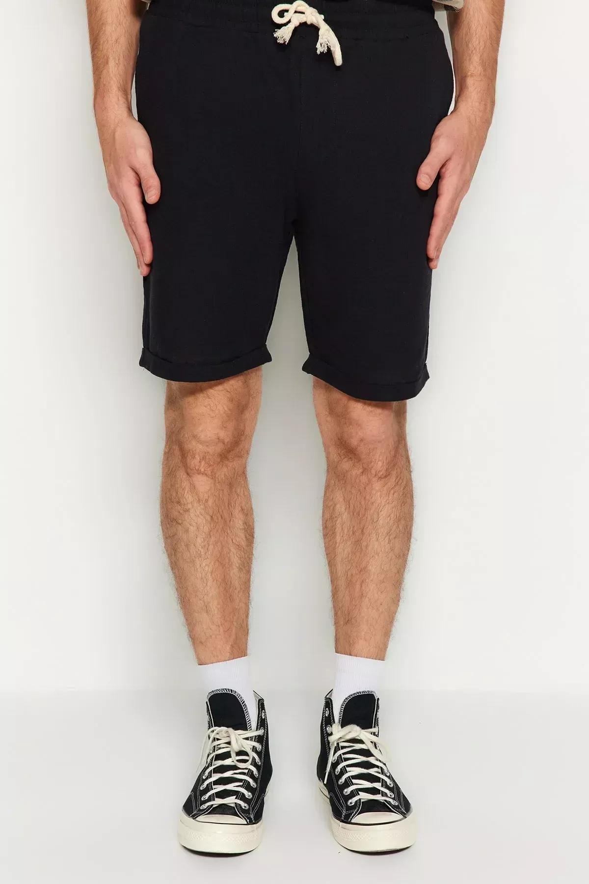 Black Mid Waist Straight Shorts, Black, large image number 2