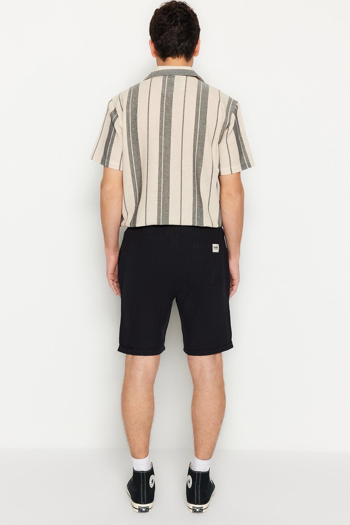 Black Mid Waist Straight Shorts, , large image number 4