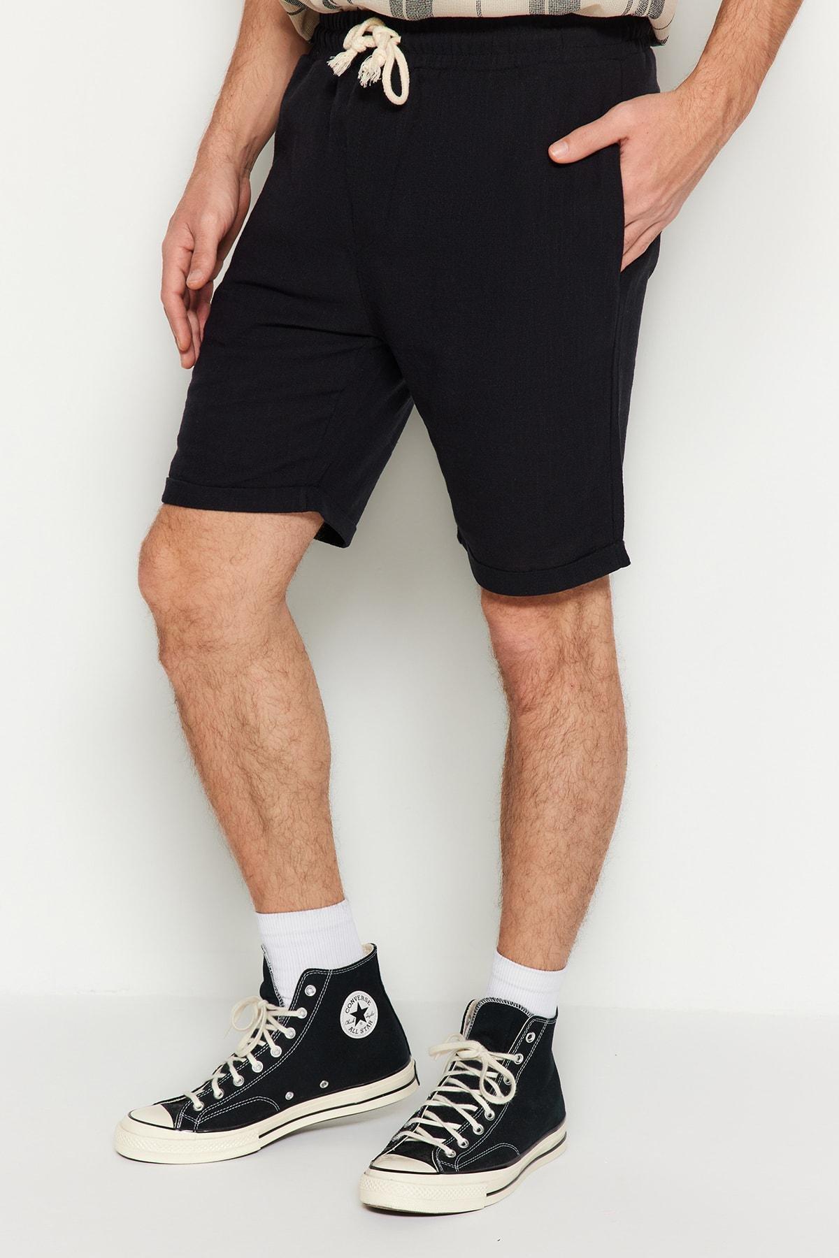 Black Mid Waist Straight Shorts, , large image number 5