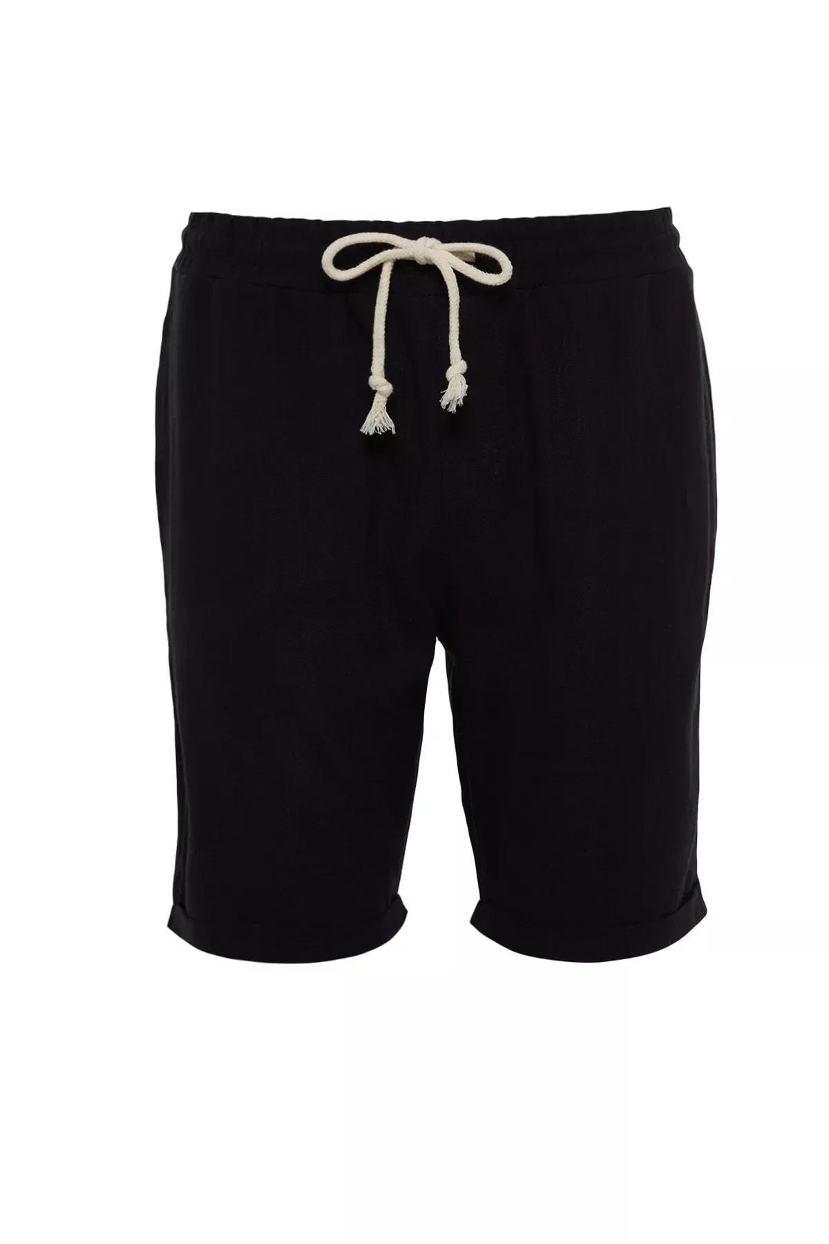Black Mid Waist Straight Shorts, Black, large image number 5
