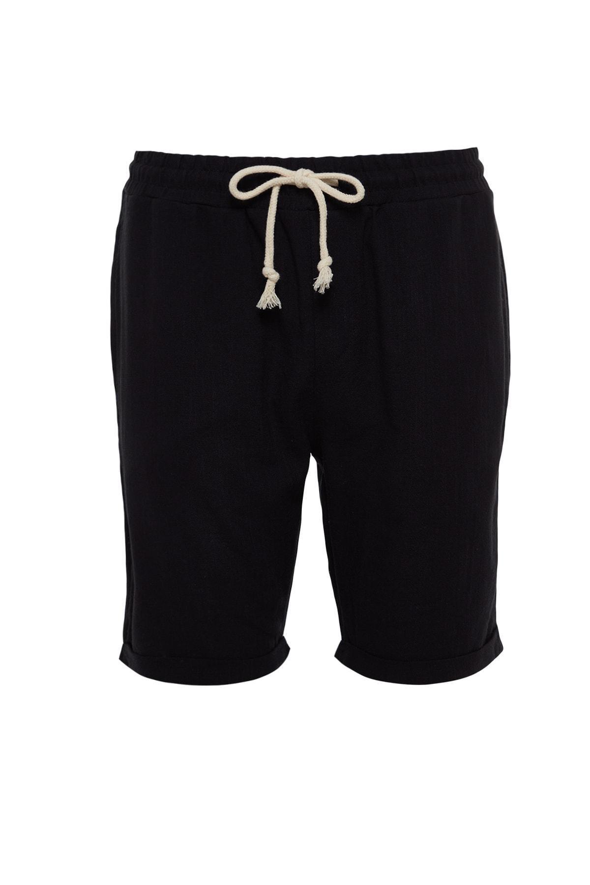 Black Mid Waist Straight Shorts, , large image number 6