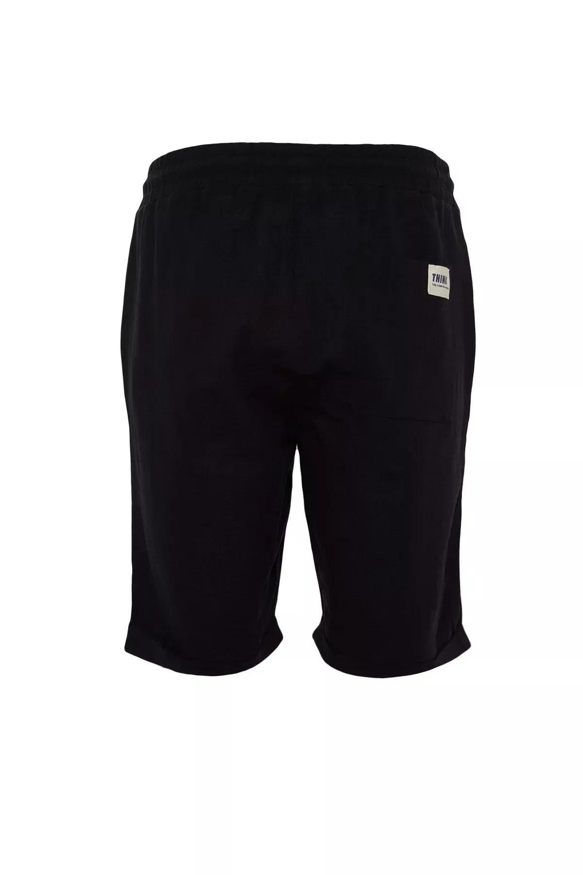 Black Mid Waist Straight Shorts, Black, large image number 6