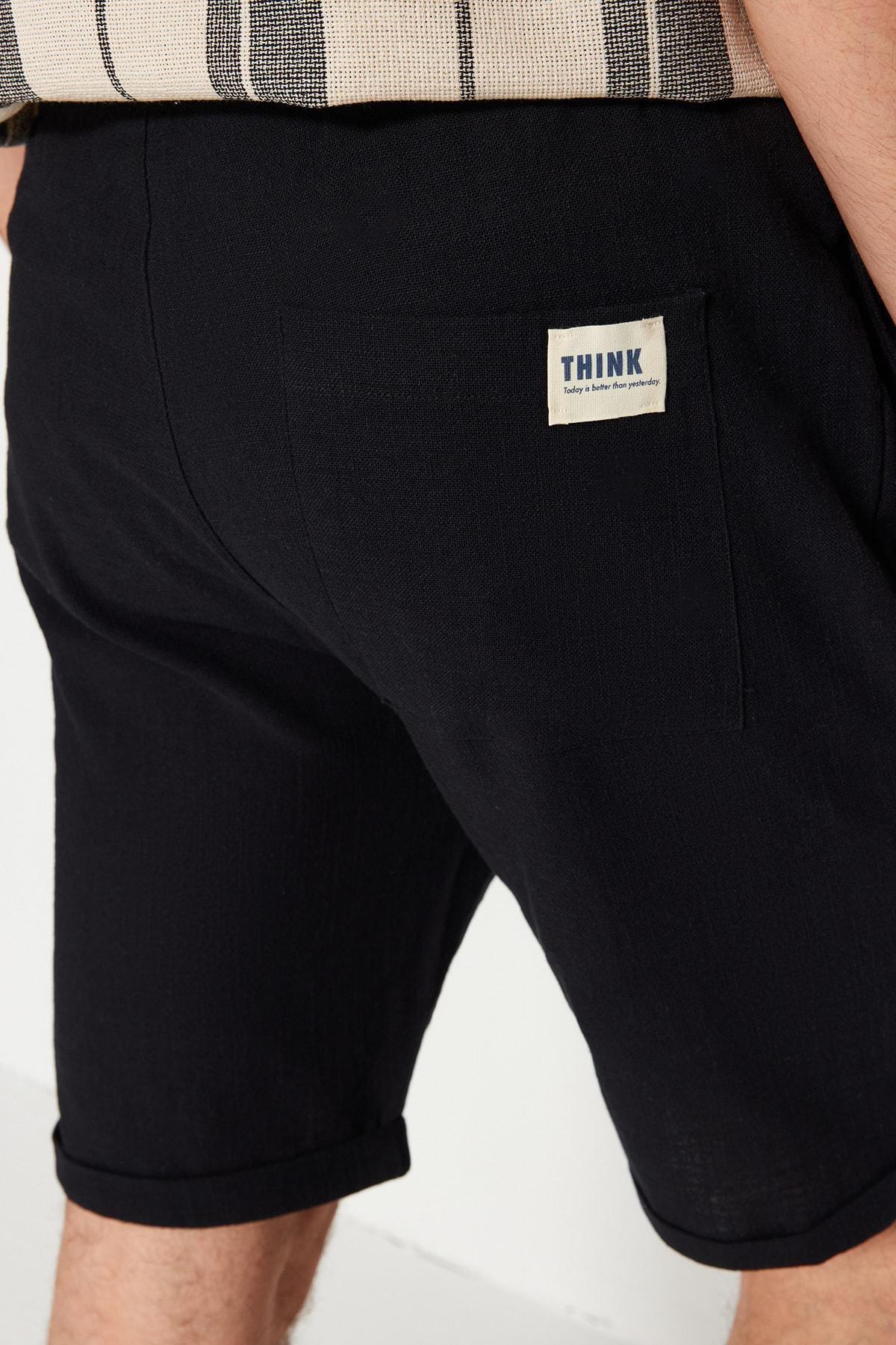 Black Mid Waist Straight Shorts, , large image number 7