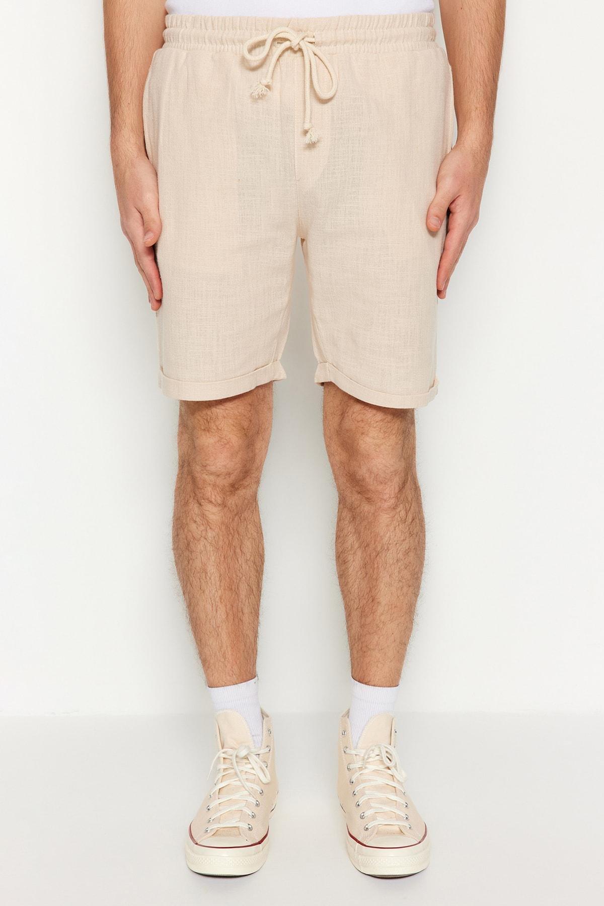 Trendyol - Beige Mid Waist Straight Shorts